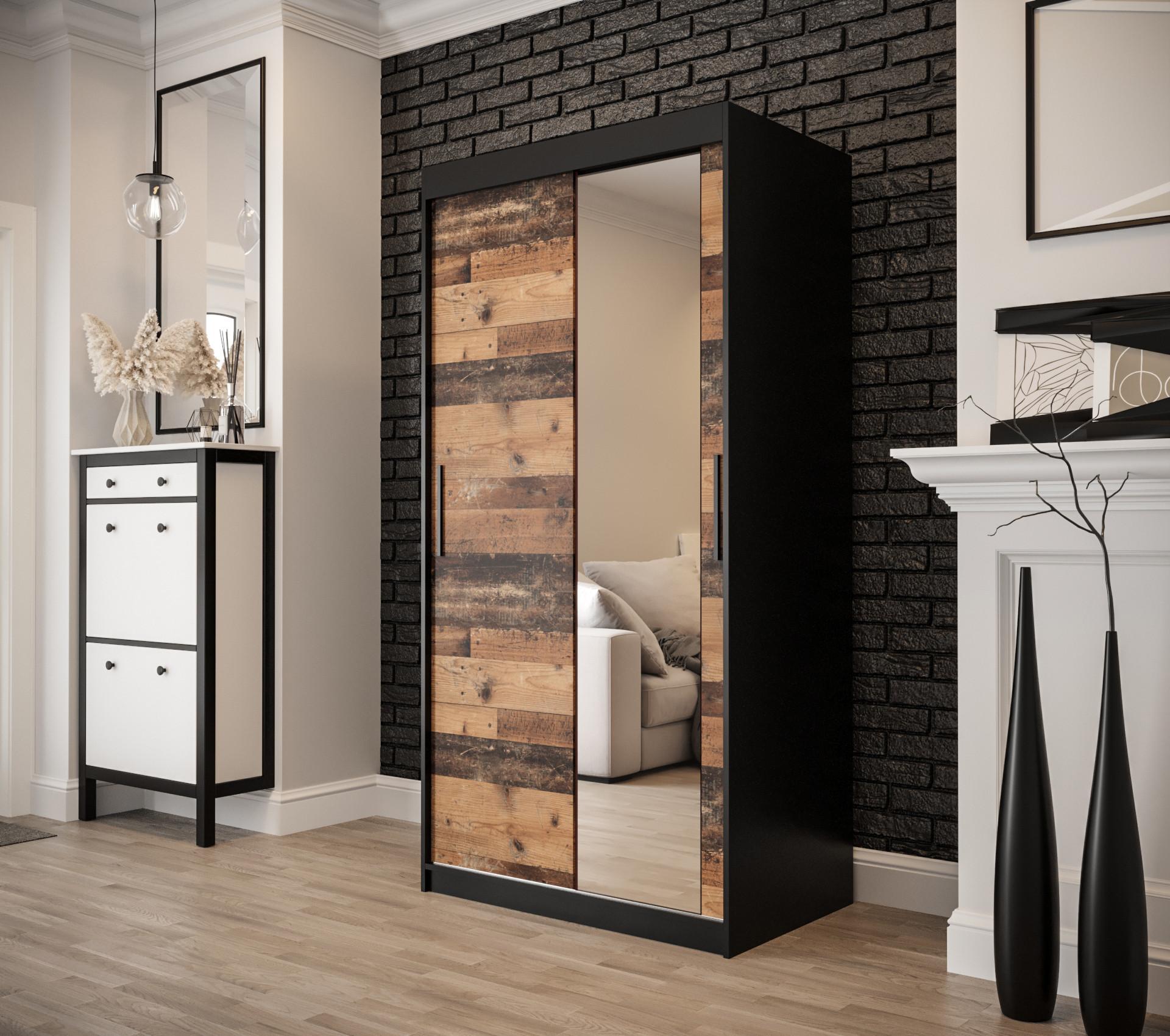 SCHWEBETÜRENSCHRANK 200/100/62 2-türig Holz MÖBEL KRYSPOL Möbel > Schränke > Kleiderschränke > Schwebetürenschränke Schwarz