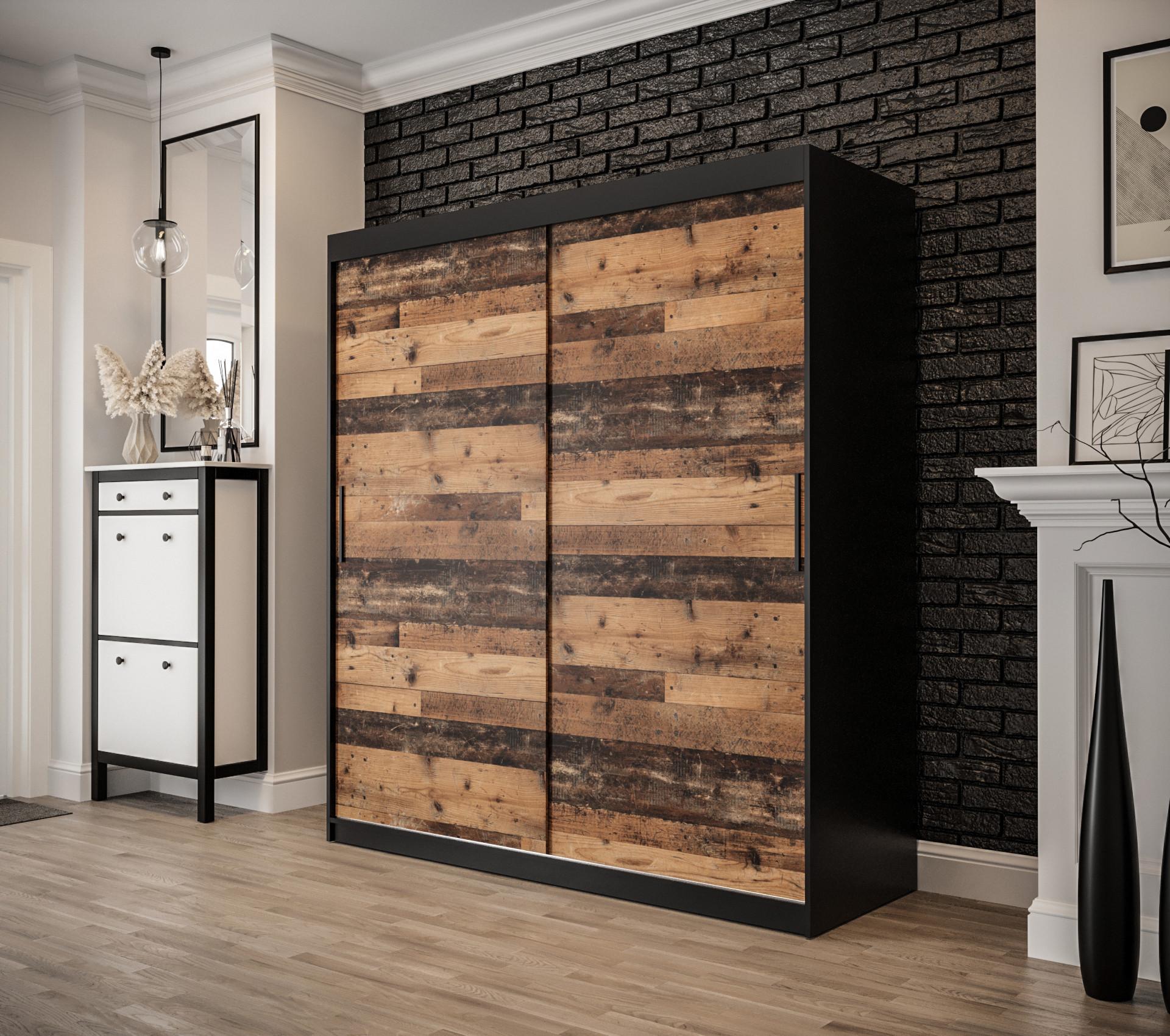 wohnli-moebel-suche-800000669891-1 SCHWEBETÜRENSCHRANK 200/180/62 2-türig Holz MÖBEL KRYSPOL Möbel > Schränke > Kleiderschränke > Schwebetürenschränke Schwarz