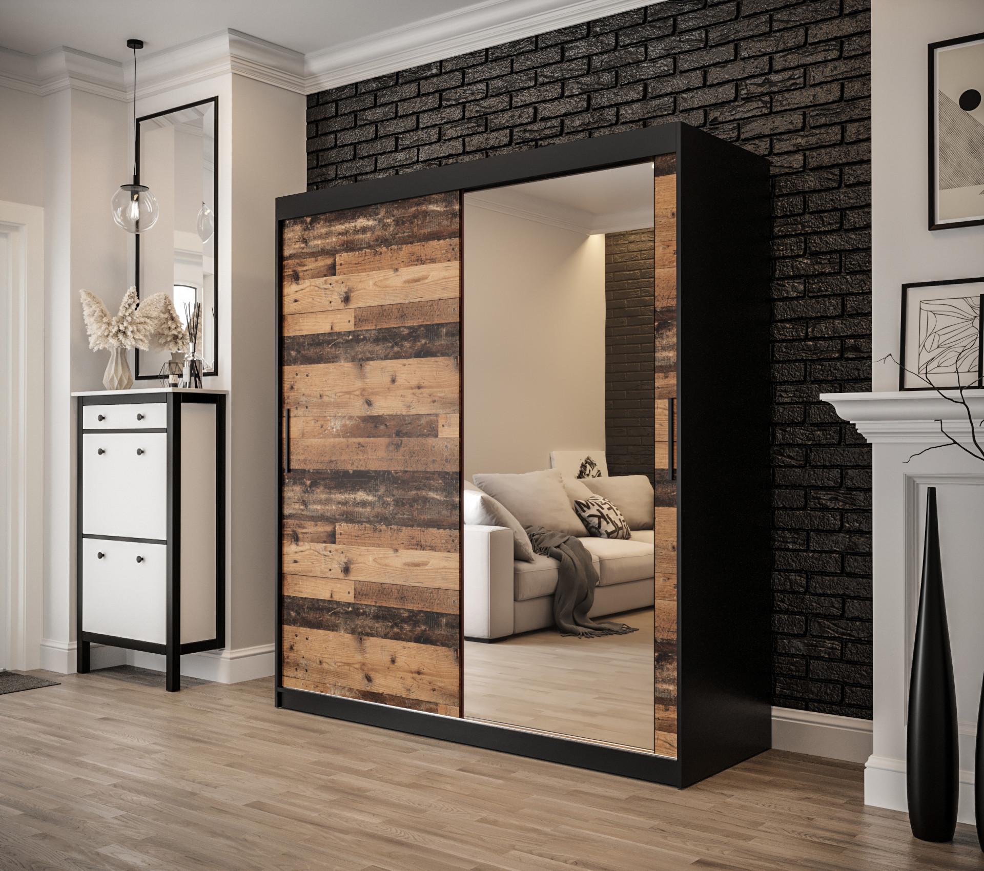 wohnli-moebel-suche-800000669892-1 SCHWEBETÜRENSCHRANK 200/180/62 2-türig Holz MÖBEL KRYSPOL Möbel > Schränke > Kleiderschränke > Schwebetürenschränke Schwarz