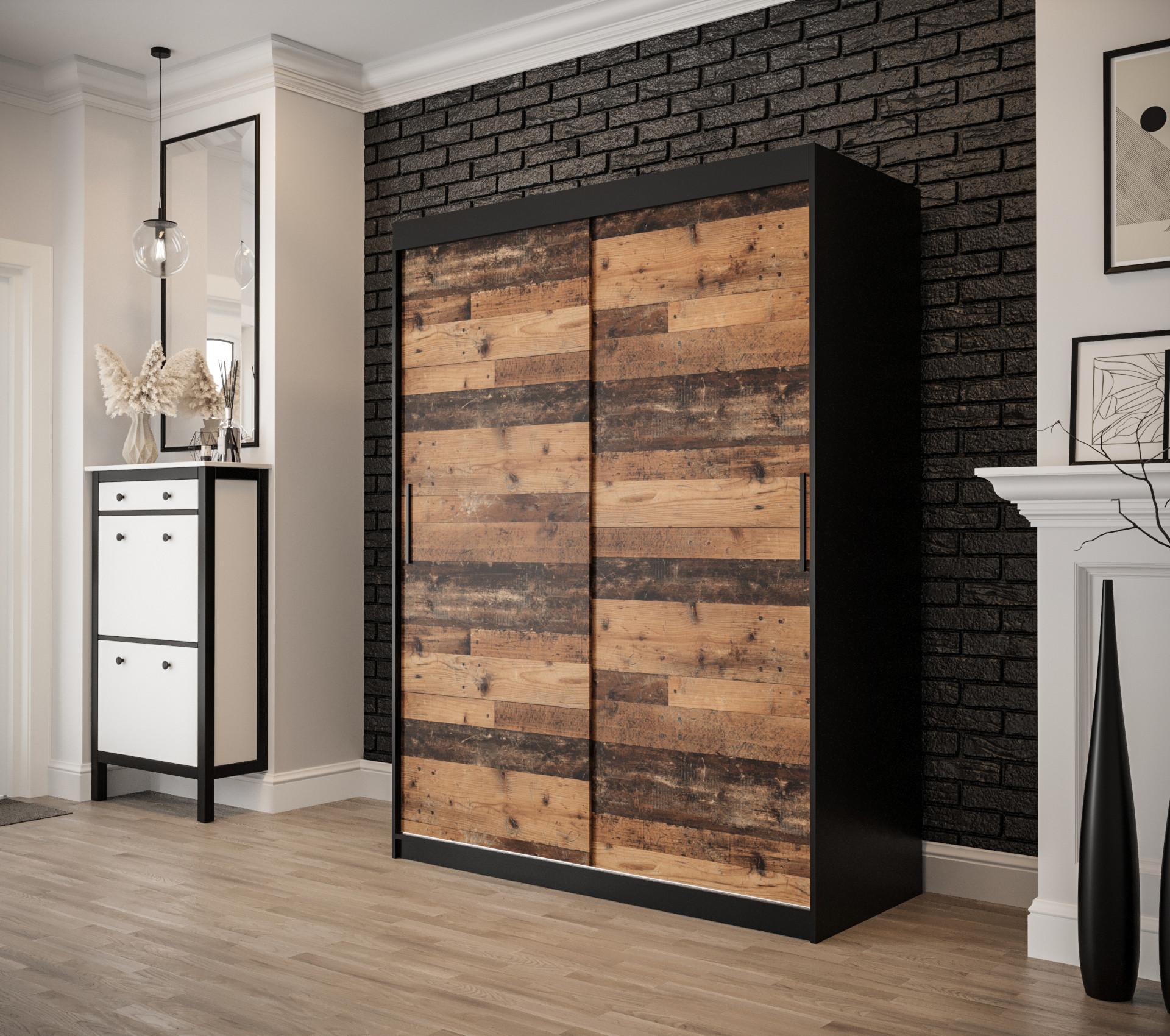 SCHWEBETÜRENSCHRANK 200/150/62 2-türig Holz MÖBEL KRYSPOL Möbel > Schränke > Kleiderschränke > Schwebetürenschränke Schwarz