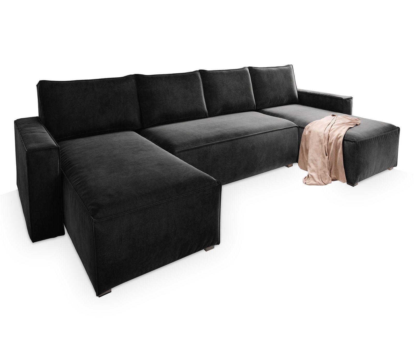 wohnli-moebel-suche-800000674347 Wohnli Möbelsuche - WOHNLANDSCHAFT DENI Schwarz Velours-Stoff mit Schlaffunktion