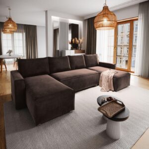 wohnli-moebel-suche-800000674355-1 WOHNLANDSCHAFT DENI Braun Velours-Stoff mit Schlaffunktion Textil MASSENO Möbel > Sofas & Couches > Wohnlandschaften > Wohnlandschaften U-Form Braun