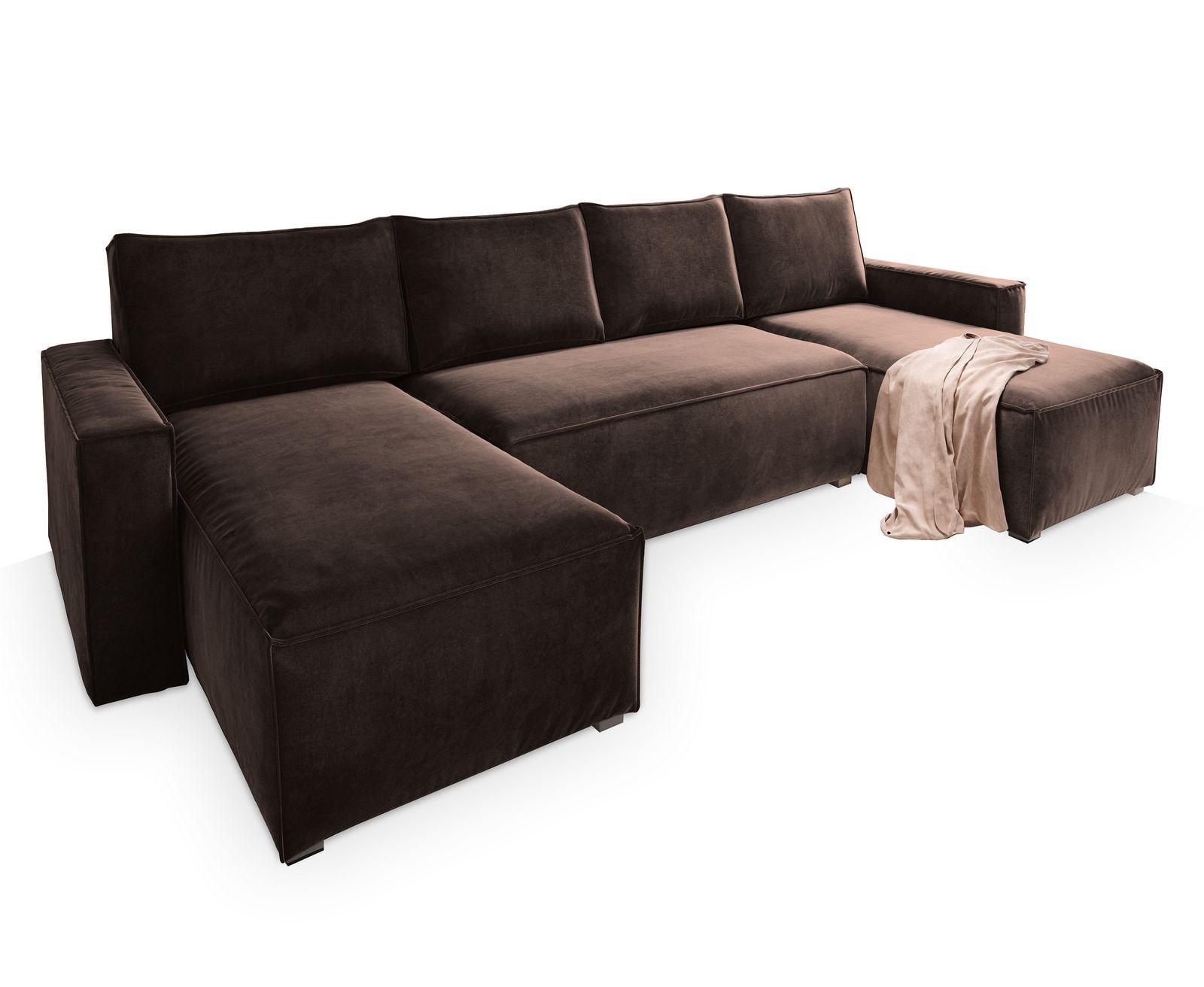 Wohnli Möbelsuche - WOHNLANDSCHAFT DENI Braun Velours-Stoff mit Schlaffunktion