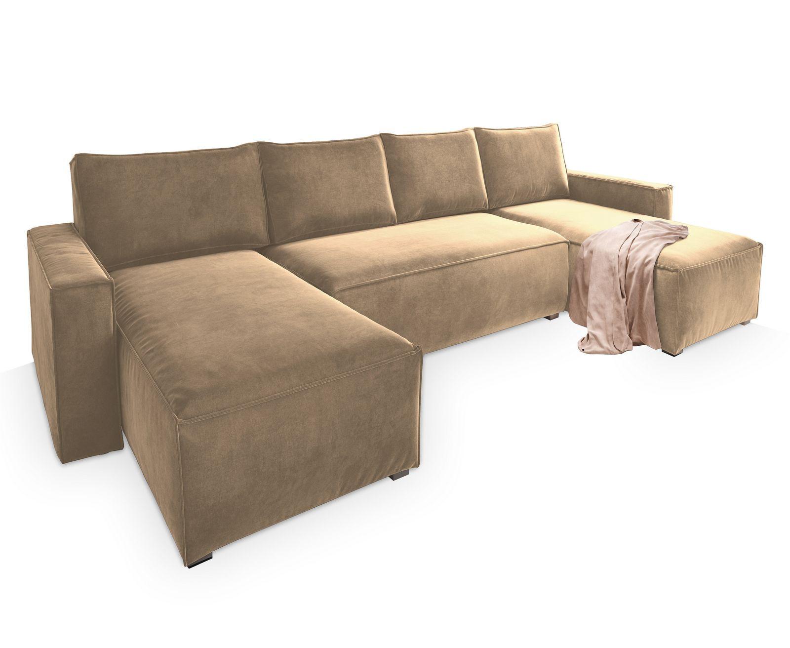 Wohnli Möbelsuche - WOHNLANDSCHAFT DENI Creme Velours-Stoff mit Schlaffunktion