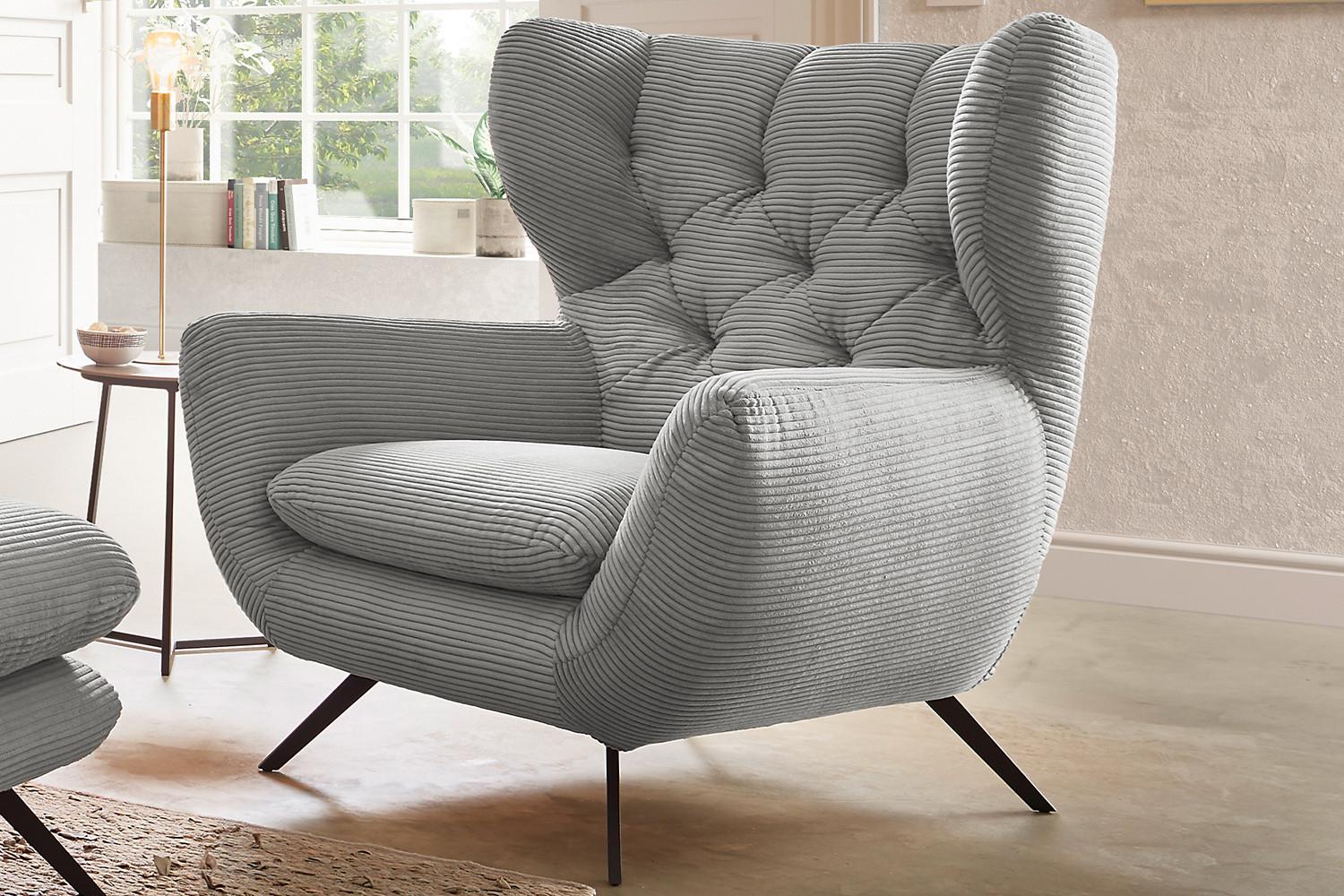 wohnli-moebel-suche-800000679499-1 SESSEL CHARME Hellgrau Cord Textil KAWOLA Möbel > Sessel > Polstersessel Grau