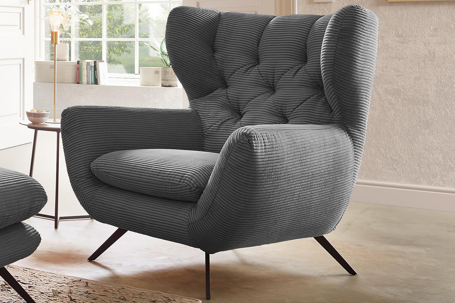 wohnli-moebel-suche-800000679505-1 SESSEL CHARME Grau Cord Textil KAWOLA Möbel > Sessel > Polstersessel Grau