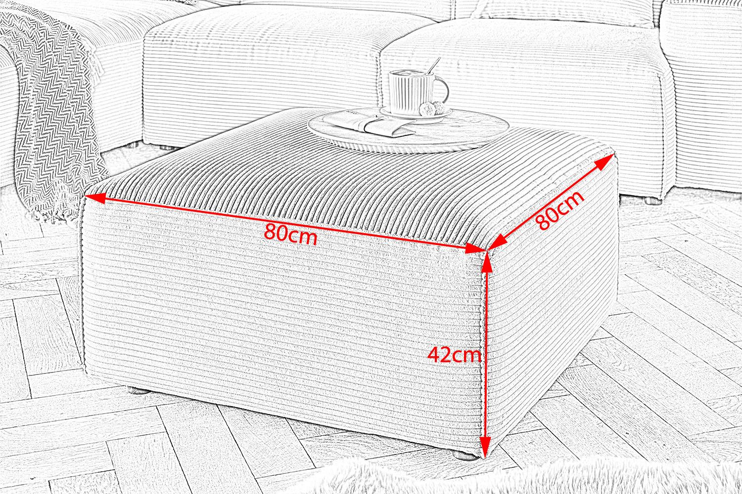 POLSTERHOCKER RANI Hellgrau Cord Textil KAWOLA Möbel > Sessel > Hocker Grau