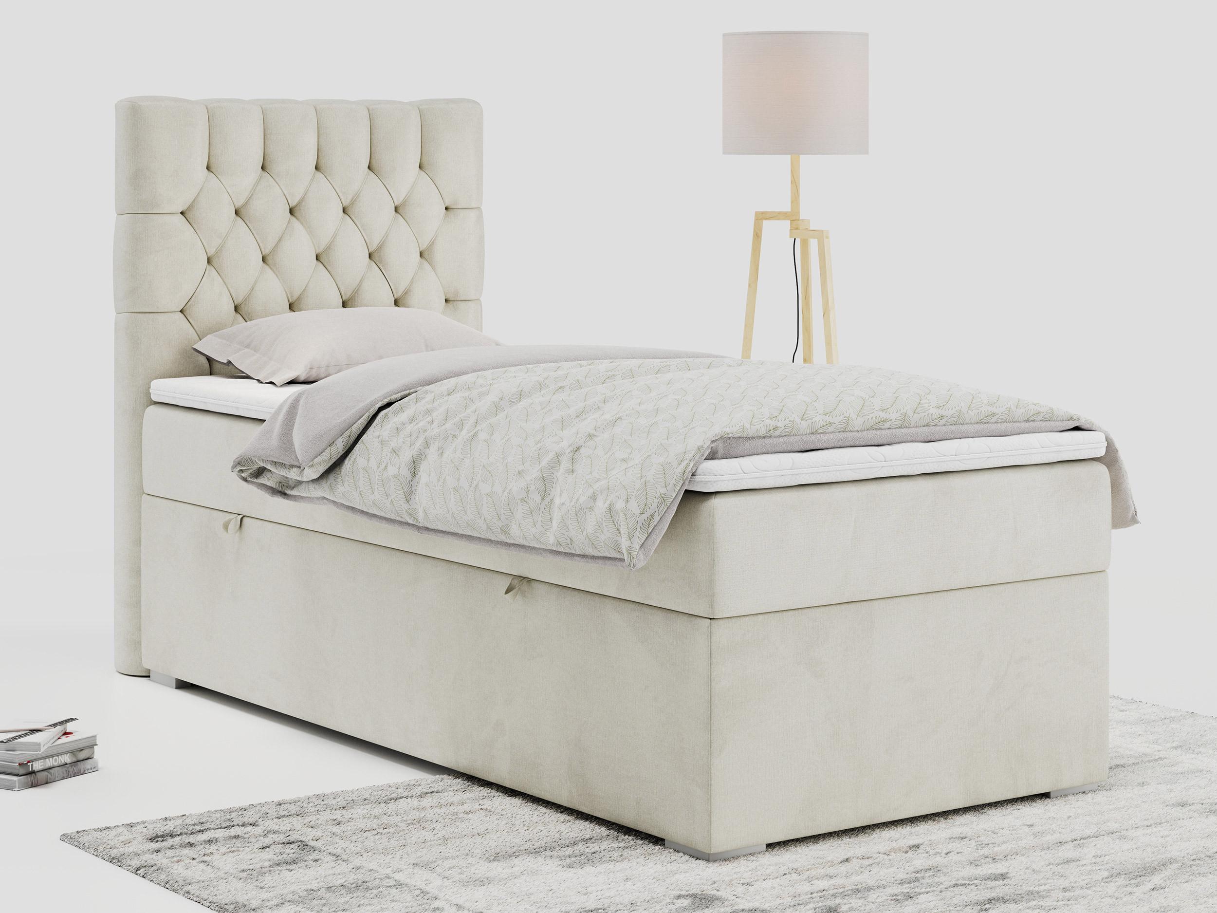 wohnli-moebel-suche-800000681221-1 BOXBETT PERA 90/200 Beige Velvet - H4 - Links Seite Textil MKS Möbel > Betten > Boxspringbetten Beige