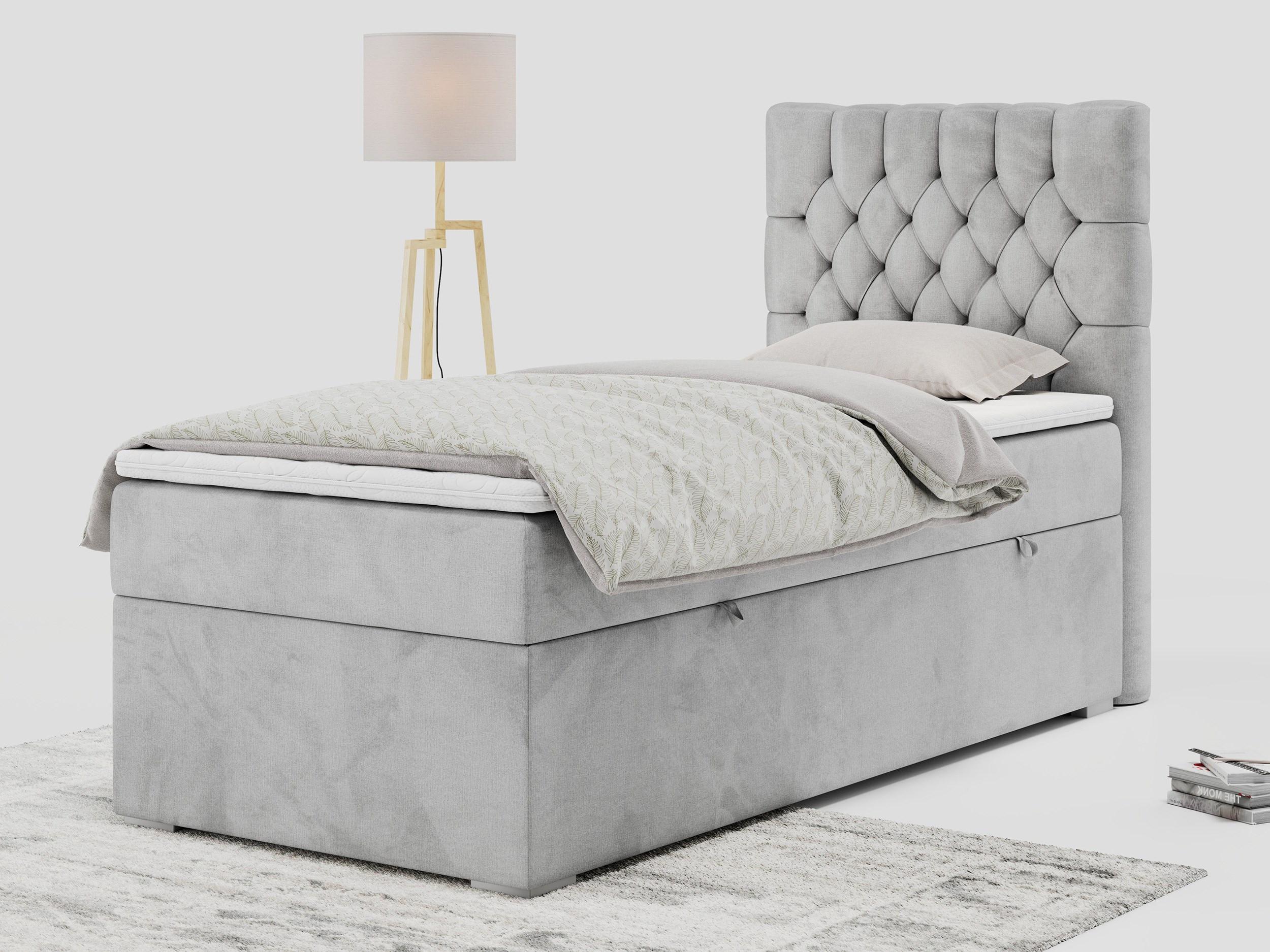 BOXBETT PERA 90/200 Hellgrau Velvet - H4 - Rechts Seite Textil MKS Möbel > Betten > Boxspringbetten Grau