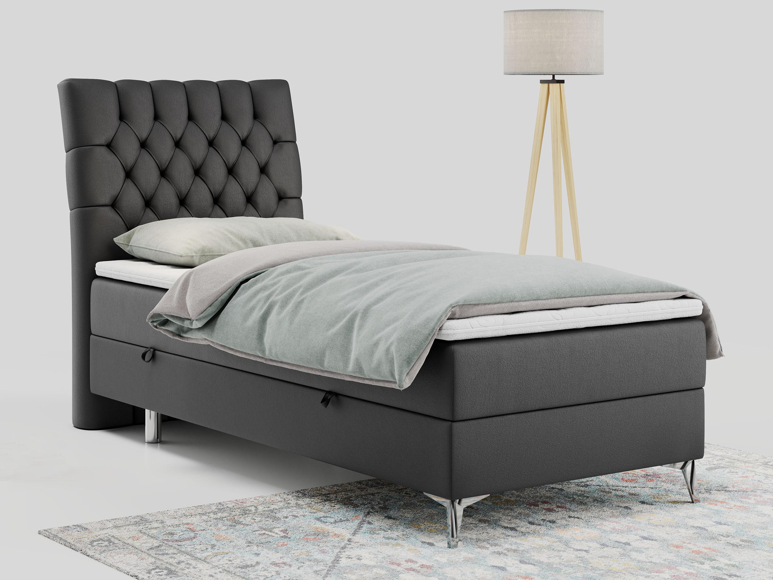 wohnli-moebel-suche-800000681242-1 BOXBETT MILEN 90/200 Dunkelgrau Kunstleder - H3 - Links Seite Textil MKS Möbel > Betten > Boxspringbetten Grau