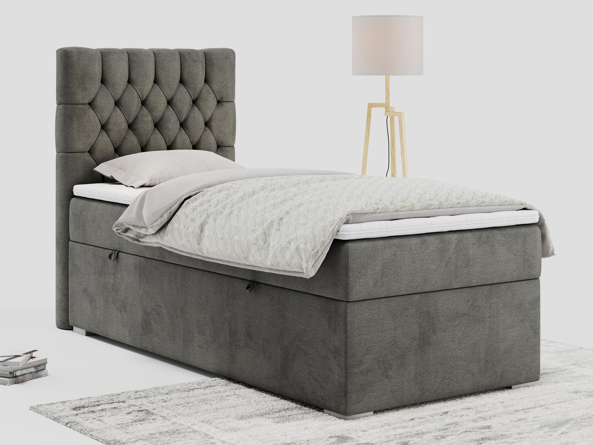 wohnli-moebel-suche-800000681250-1 BOXBETT PERA 90/200 Dunkelgrau Velvet - H3 - Links Seite Textil MKS Möbel > Betten > Boxspringbetten Grau