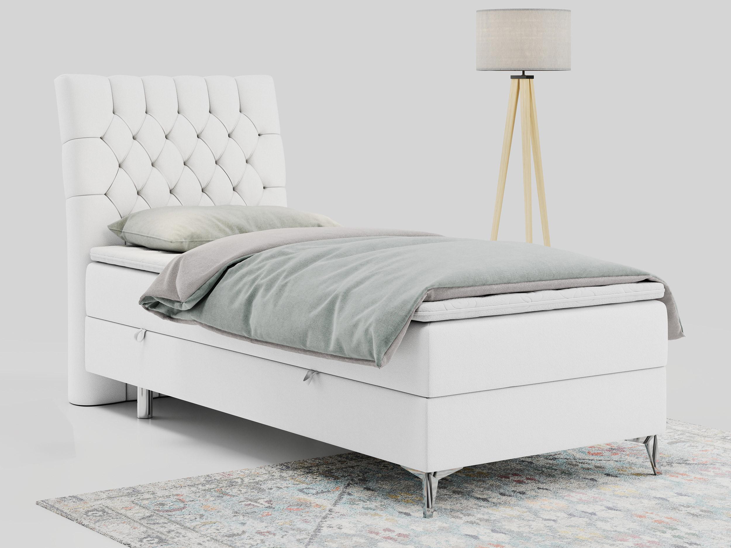 wohnli-moebel-suche-800000681254-1 BOXBETT MILEN 90/200 Weiß Kunstleder - H4 - Links Seite Textil MKS Möbel > Betten > Boxspringbetten Weiß