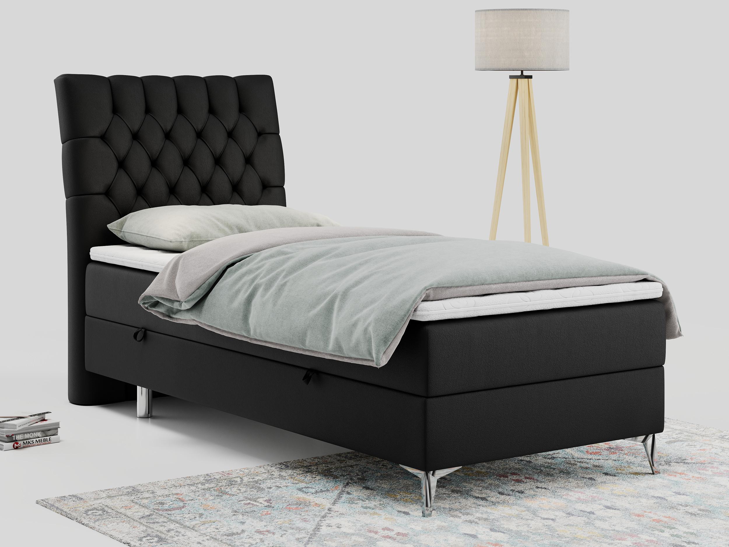 wohnli-moebel-suche-800000681259-1 BOXBETT MILEN 90/200 Schwarz Kunstleder - H3 - Links Seite Textil MKS Möbel > Betten > Boxspringbetten Schwarz