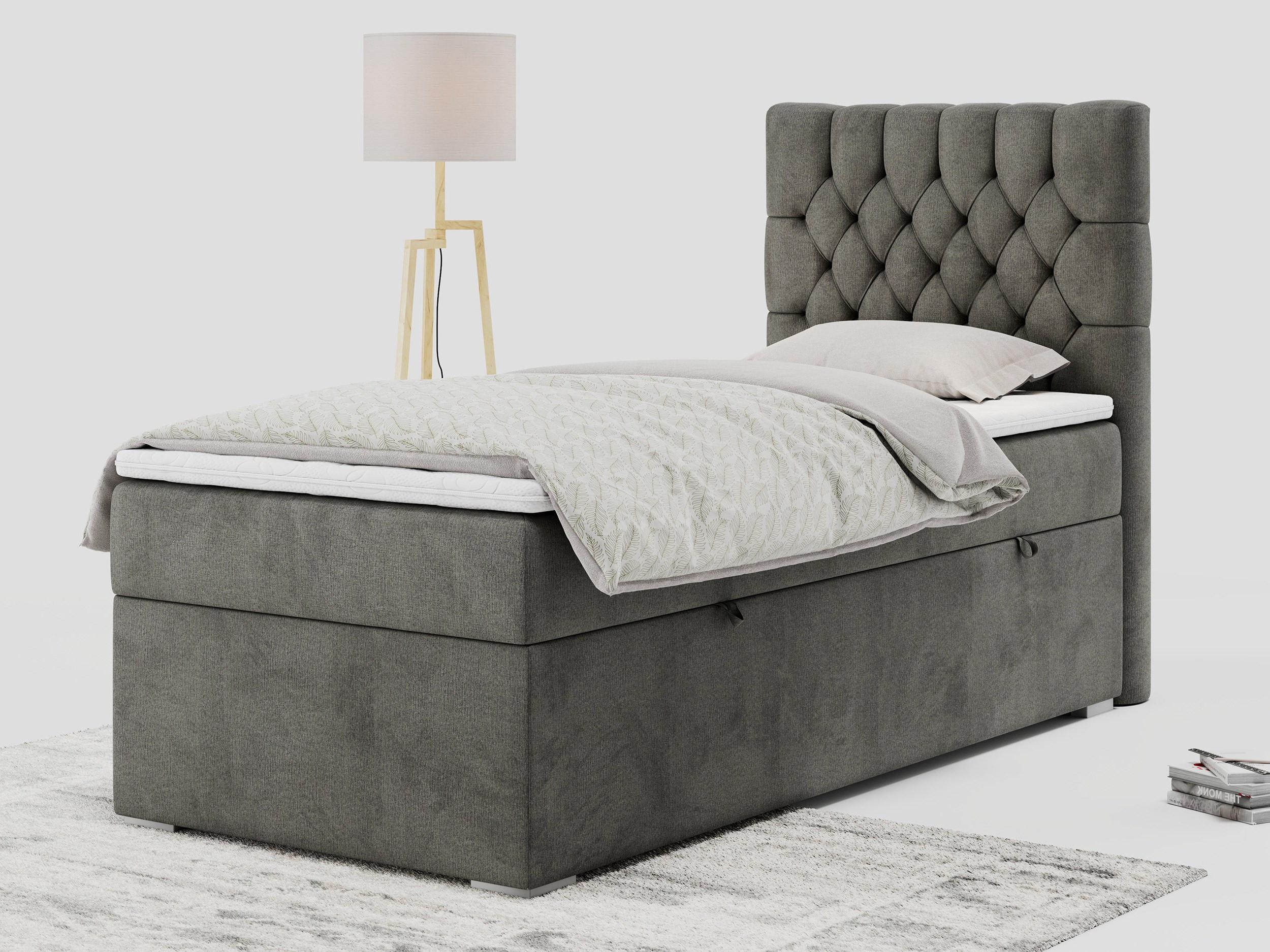 wohnli-moebel-suche-800000681263-1 BOXBETT PERA 90/200 Dunkelgrau Velvet - H4 - Rechts Seite Textil MKS Möbel > Betten > Boxspringbetten Grau
