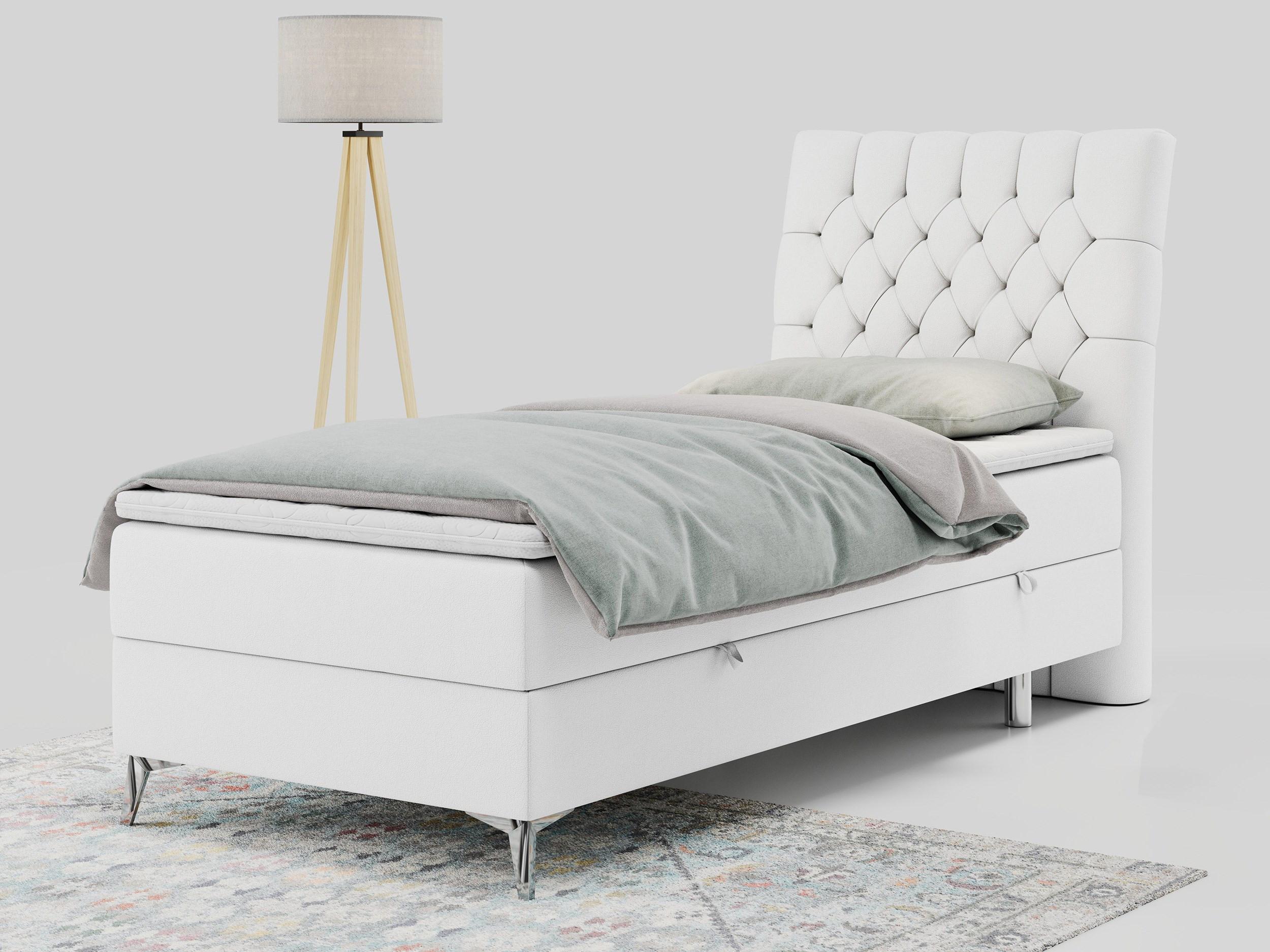 wohnli-moebel-suche-800000681267-1 BOXBETT MILEN 90/200 Weiß Kunstleder - H3 - Rechts Seite Textil MKS Möbel > Betten > Boxspringbetten Weiß
