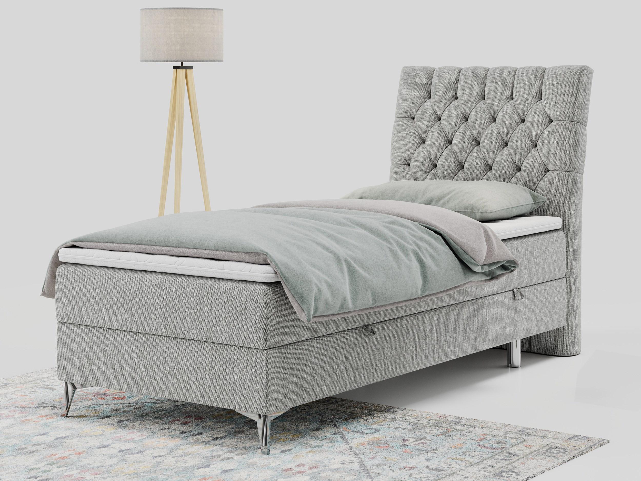 wohnli-moebel-suche-800000681271-1 BOXBETT MILEN 90/200 Hellgrau Struktur - H3 - Rechts Seite Textil MKS Möbel > Betten > Boxspringbetten Grau