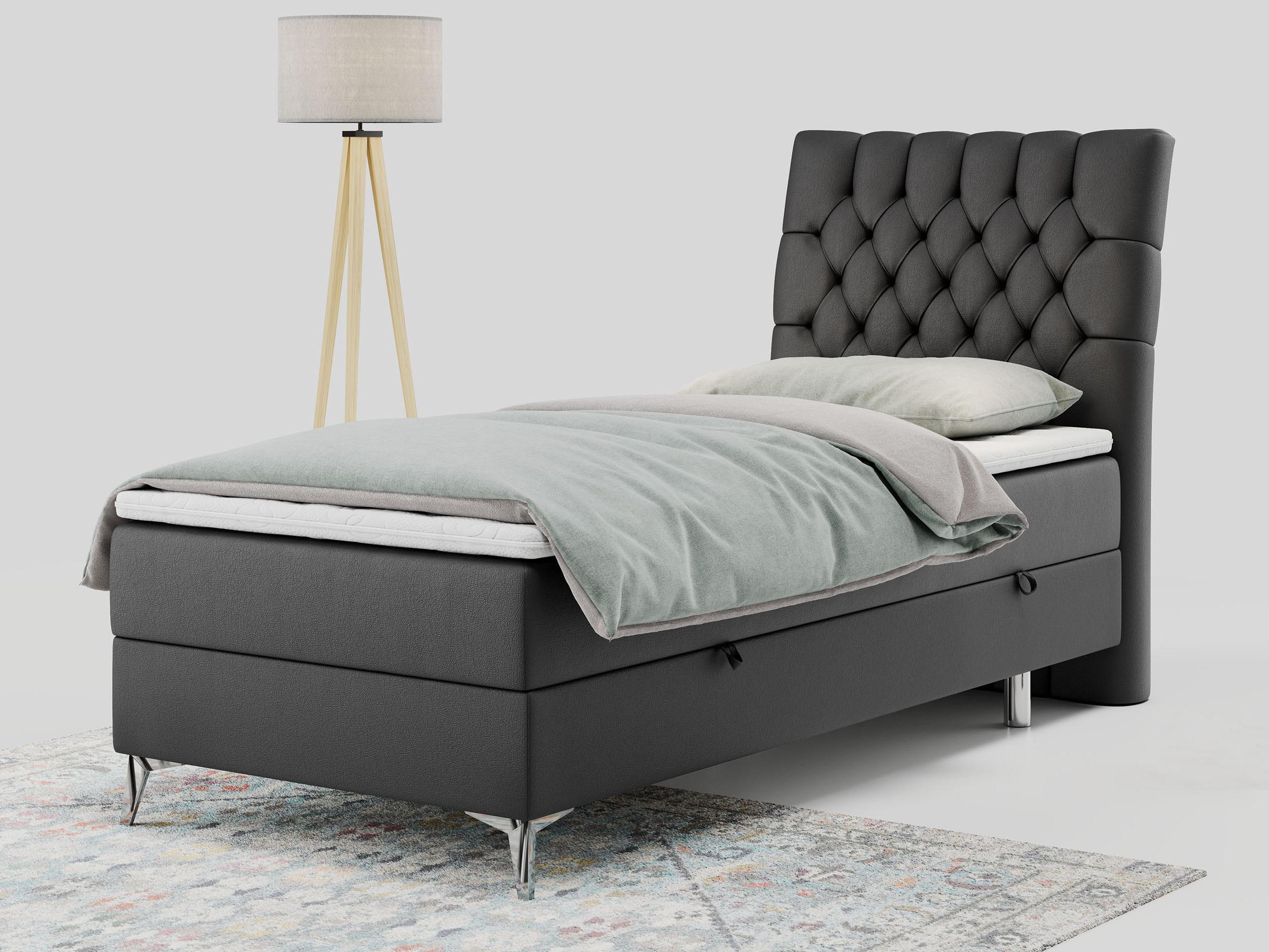 wohnli-moebel-suche-800000681272-1 BOXBETT MILEN 90/200 Dunkelgrau Kunstleder - H4 - Rechts Seite Textil MKS Möbel > Betten > Boxspringbetten Grau