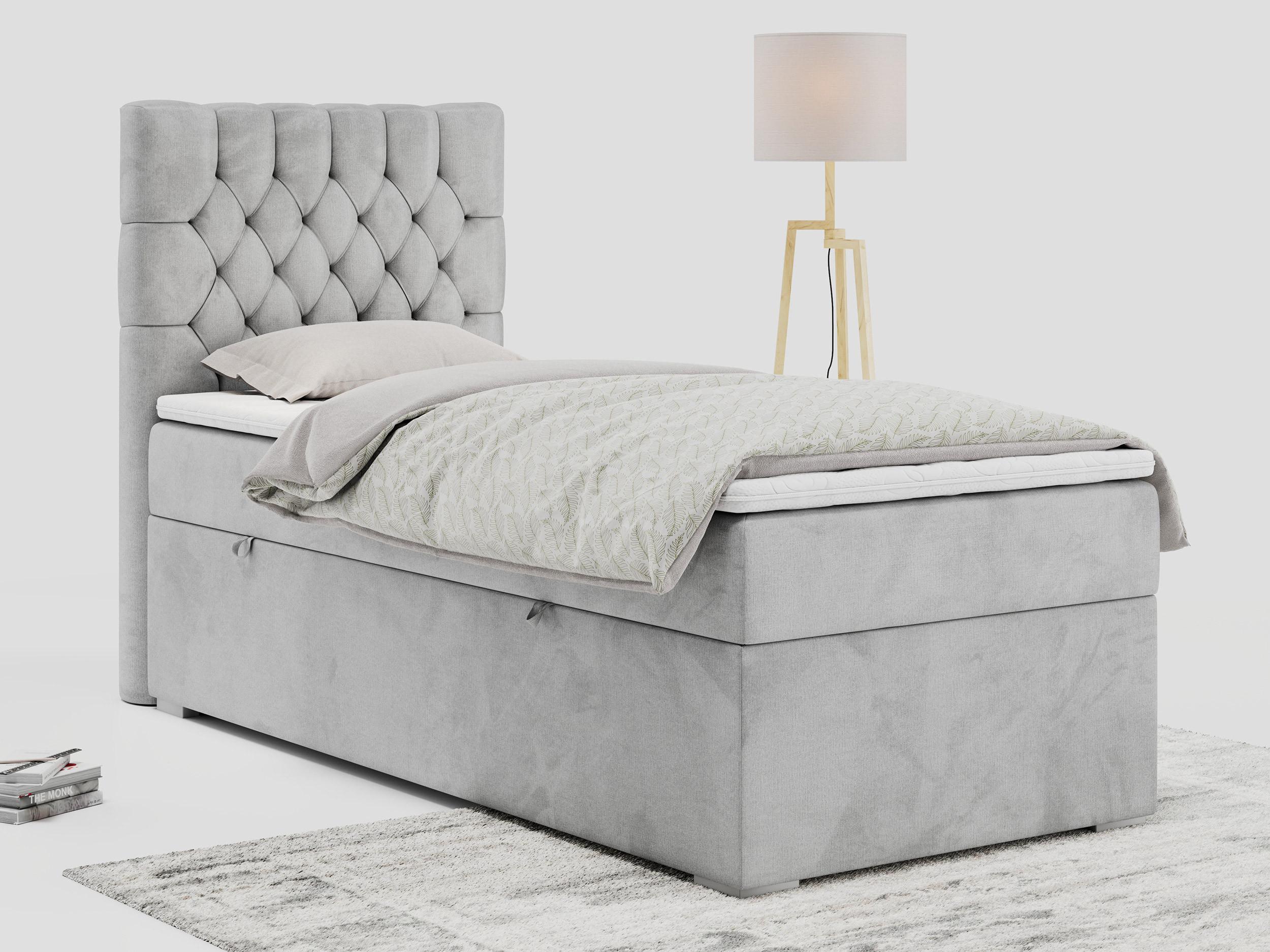 wohnli-moebel-suche-800000681277-1 BOXBETT PERA 90/200 Hellgrau Velvet - H4 - Links Seite Textil MKS Möbel > Betten > Boxspringbetten Grau