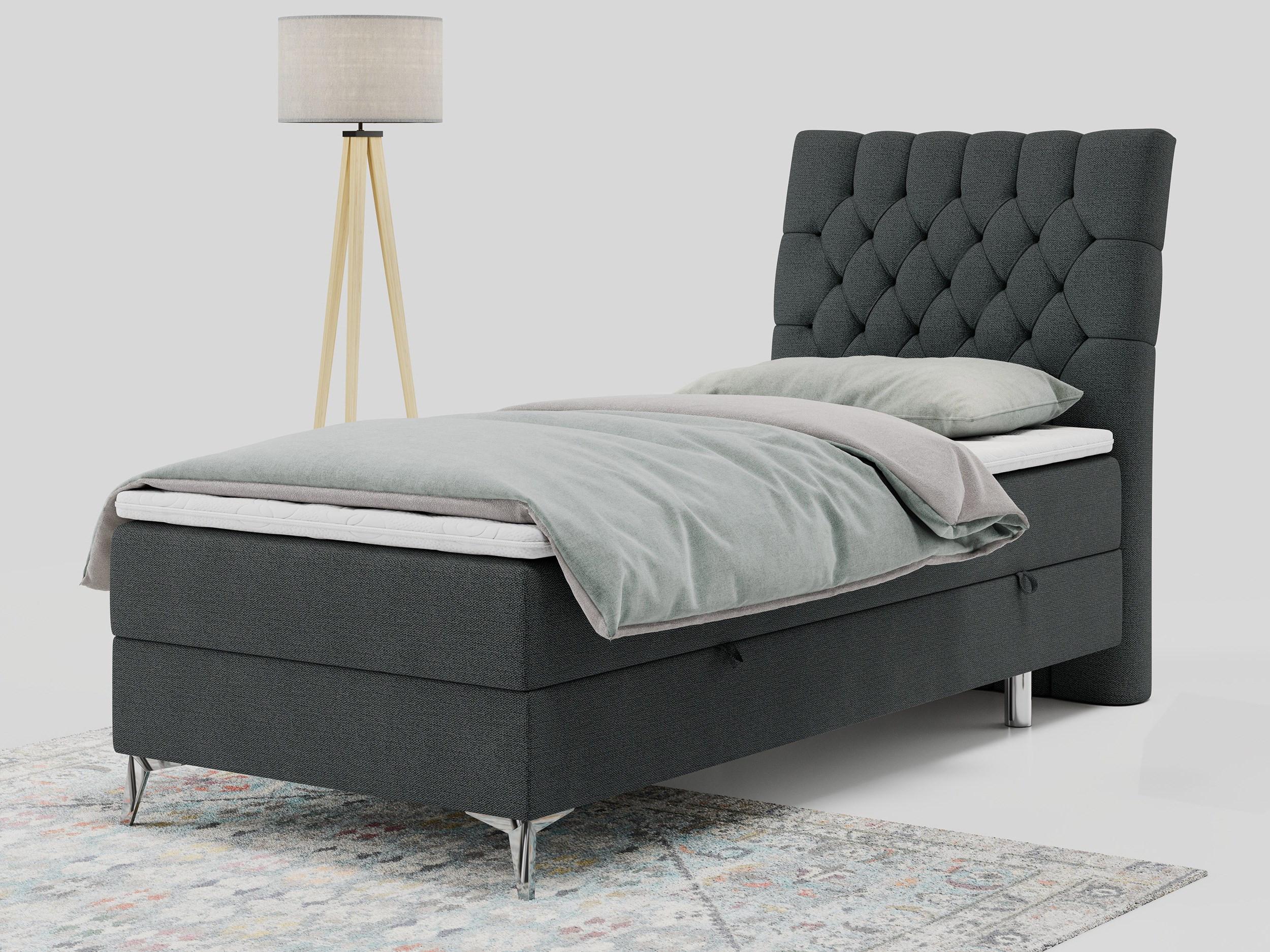 BOXBETT MILEN 90/200 Dunkelgrau Struktur - H4 - Rechts Seite Textil MKS Möbel > Betten > Boxspringbetten Grau