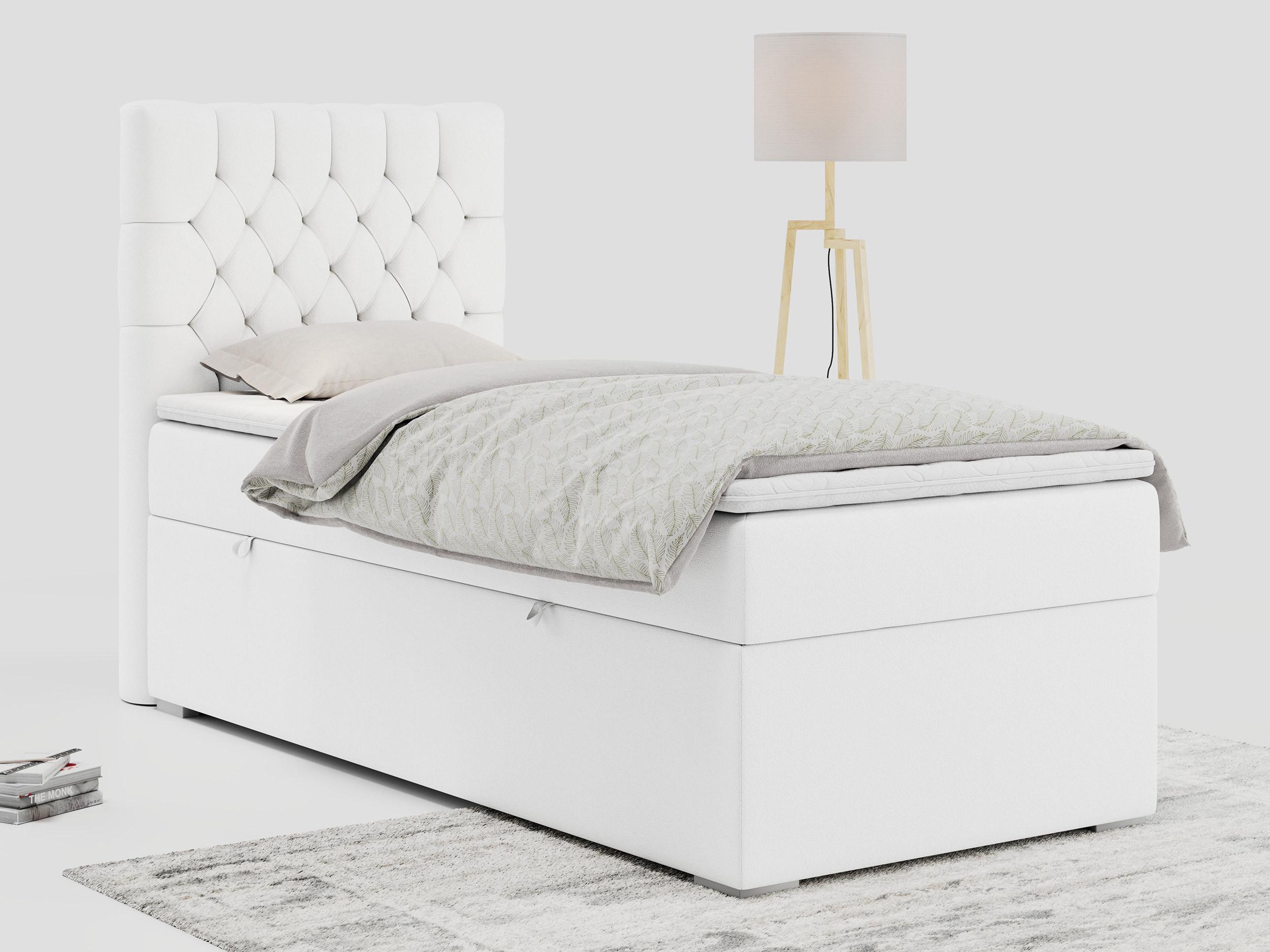 BOXBETT PERA 90/200 Weiß Kunstleder - H4 - Links Seite Textil MKS Möbel > Betten > Boxspringbetten Weiß