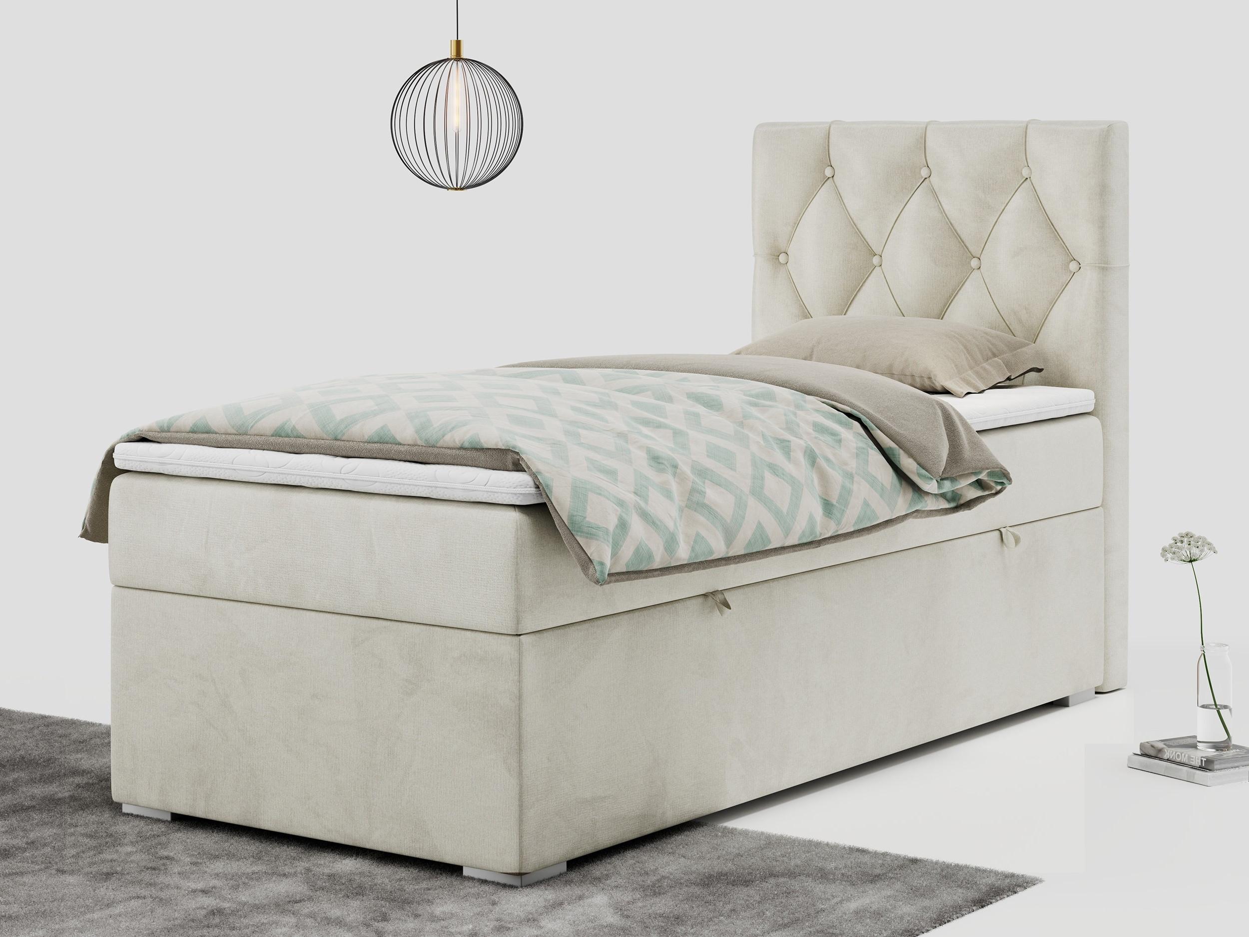 wohnli-moebel-suche-800000681299-1 BOXBETT ALDA 90/200 Beige Velvet - H4 - Rechts Seite Textil MKS Möbel > Betten > Boxspringbetten Beige