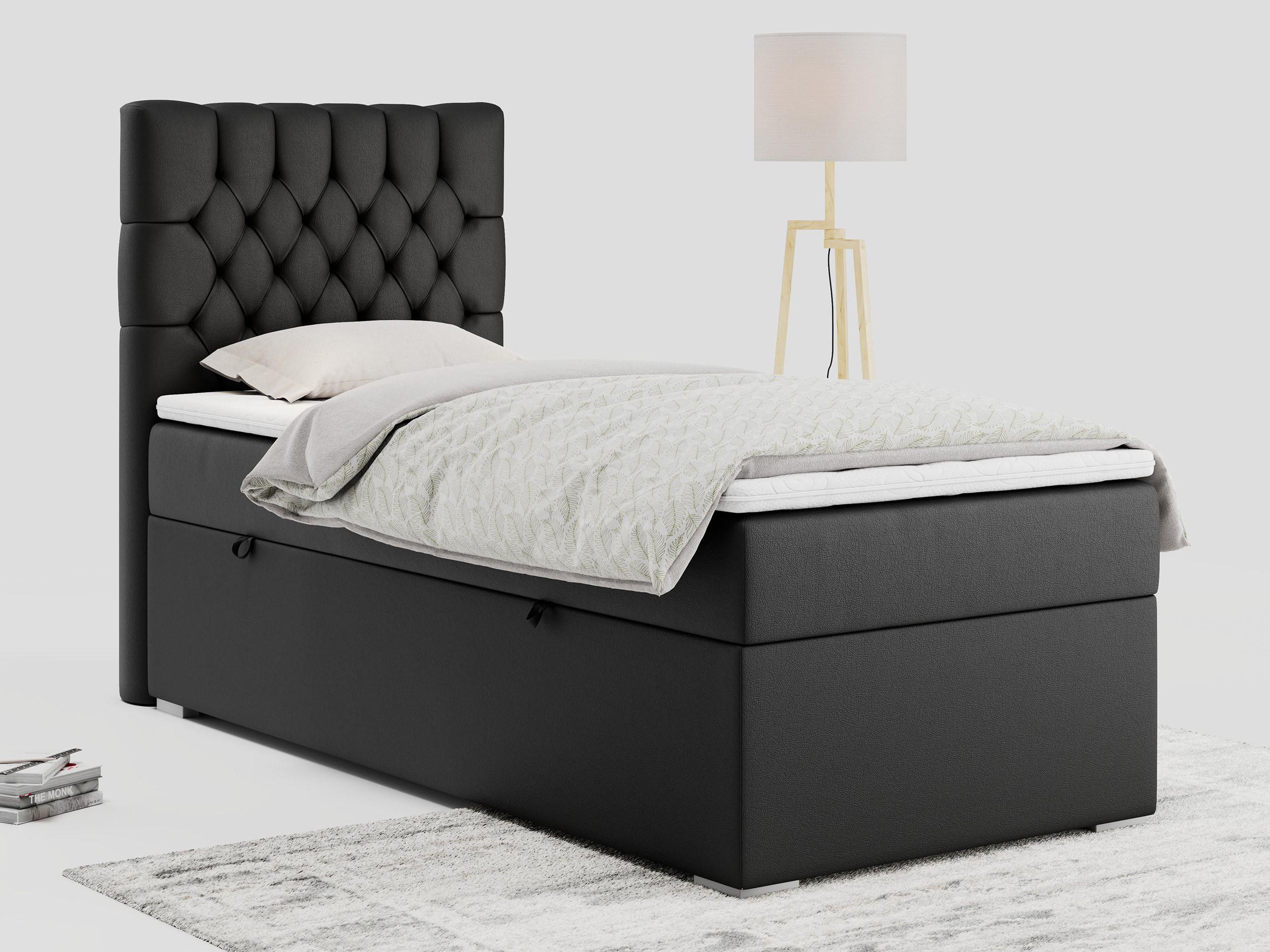 BOXBETT PERA 90/200 Schwarz Kunstleder - H3 - Links Seite Textil MKS Möbel > Betten > Boxspringbetten Schwarz