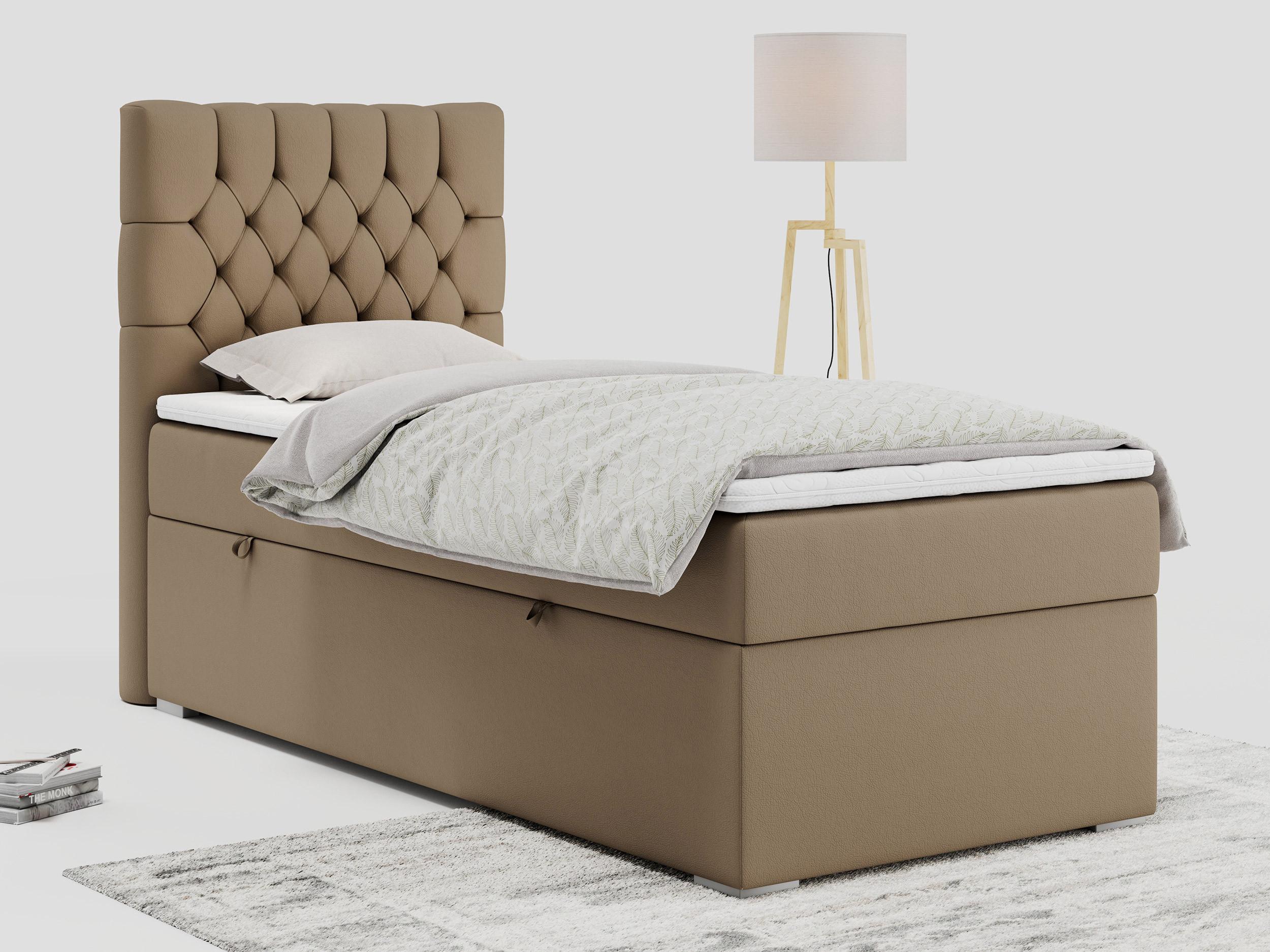 wohnli-moebel-suche-800000681301-1 BOXBETT PERA 90/200 Braun Kunstleder - H3 - Links Seite Textil MKS Möbel > Betten > Boxspringbetten Braun