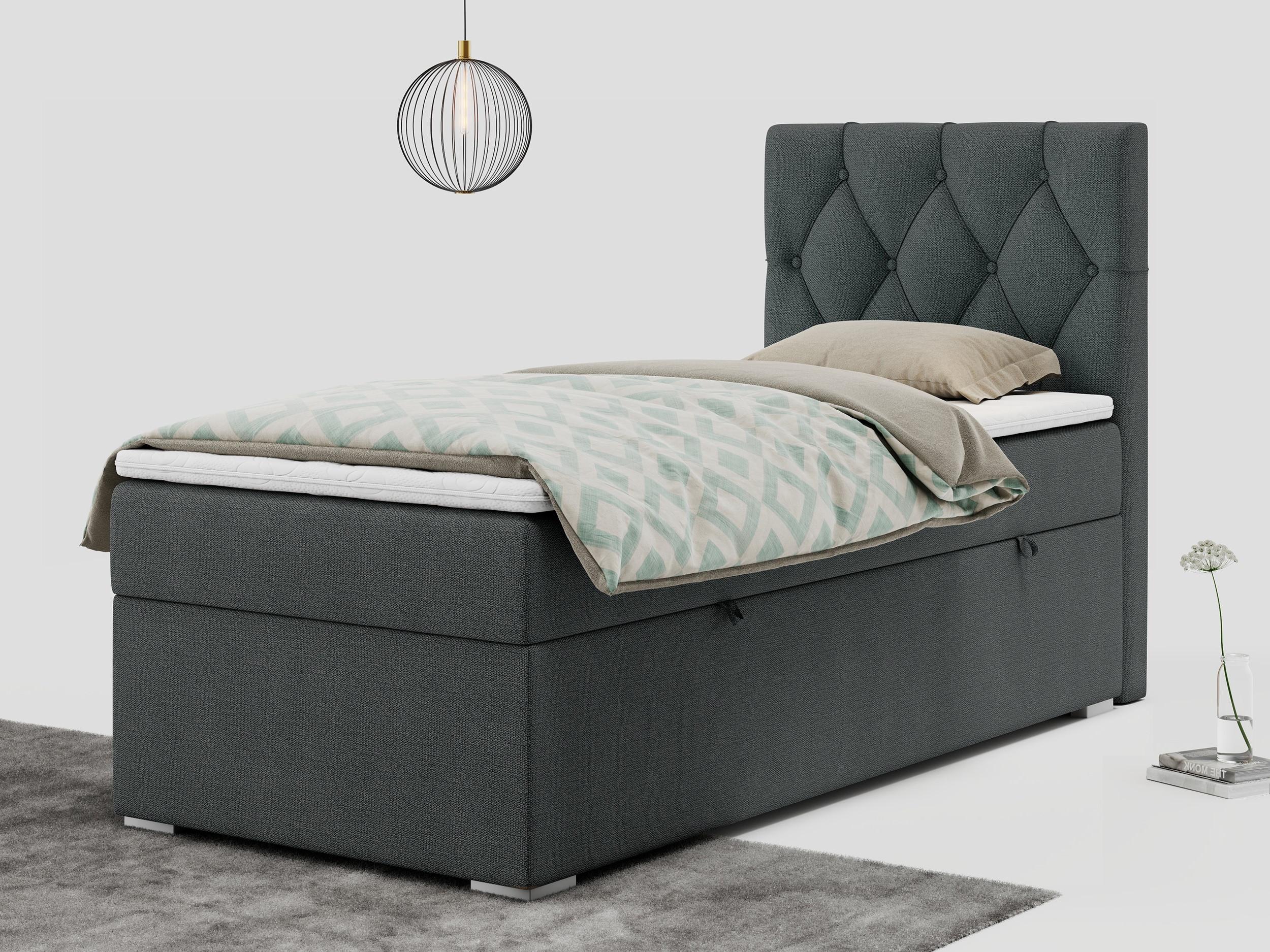 wohnli-moebel-suche-800000681303-1 BOXBETT ALDA 90/200 Dunkelgrau Struktur - H3 - Rechts Seite Textil MKS Möbel > Betten > Boxspringbetten Grau