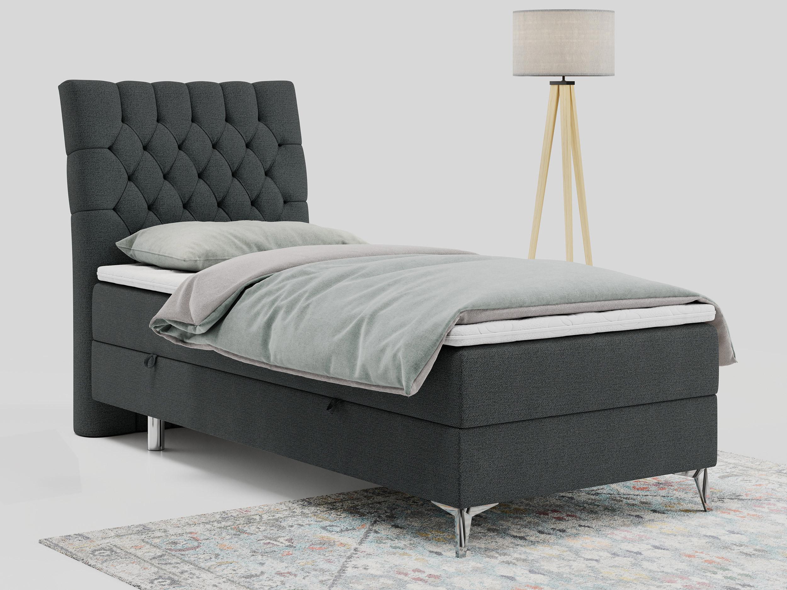 BOXBETT MILEN 90/200 Dunkelgrau Struktur - H4 - Links Seite Textil MKS Möbel > Betten > Boxspringbetten Grau