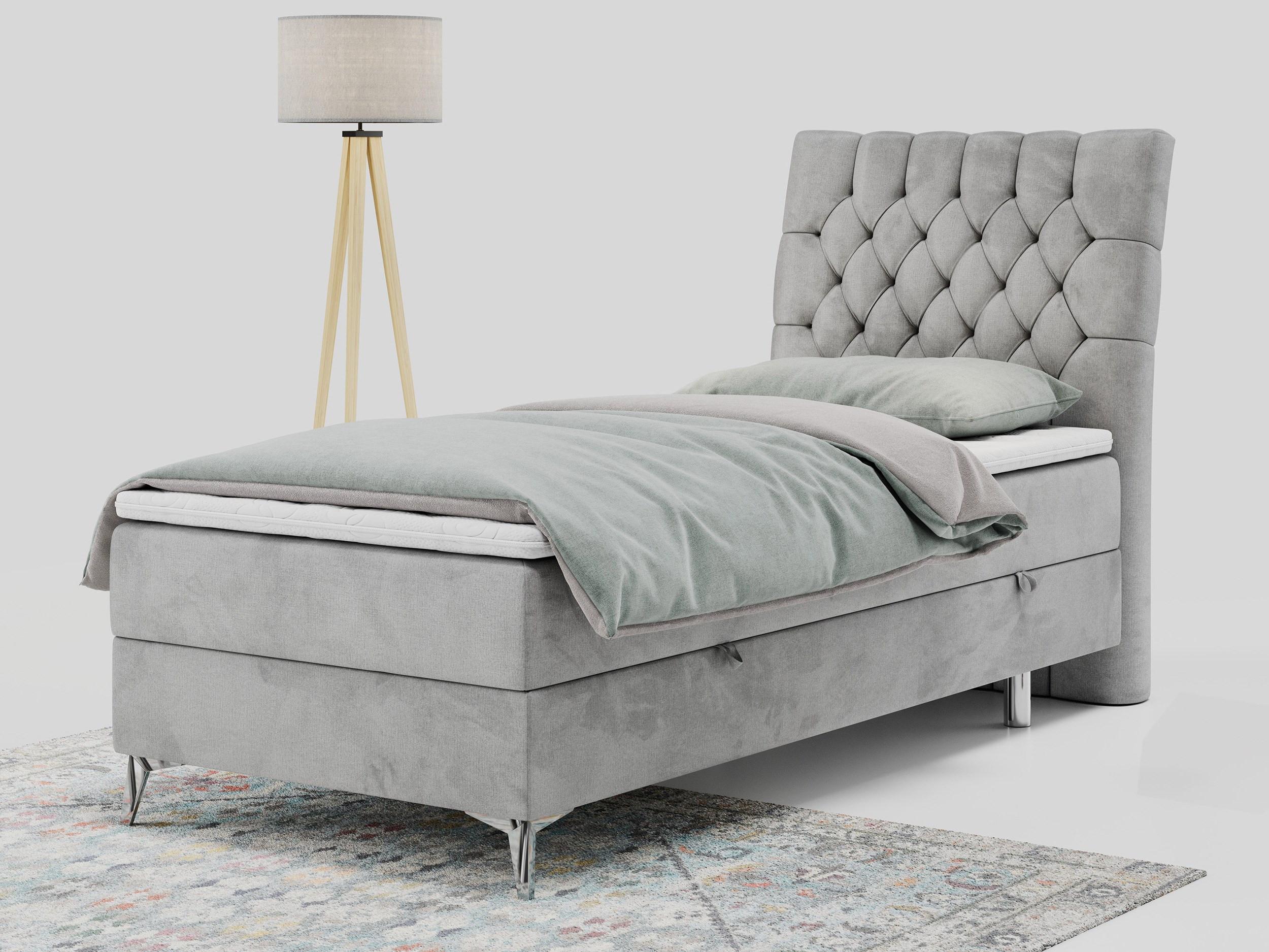 BOXBETT MILEN 90/200 Hellgrau Velvet - H4 - Rechts Seite Textil MKS Möbel > Betten > Boxspringbetten Grau
