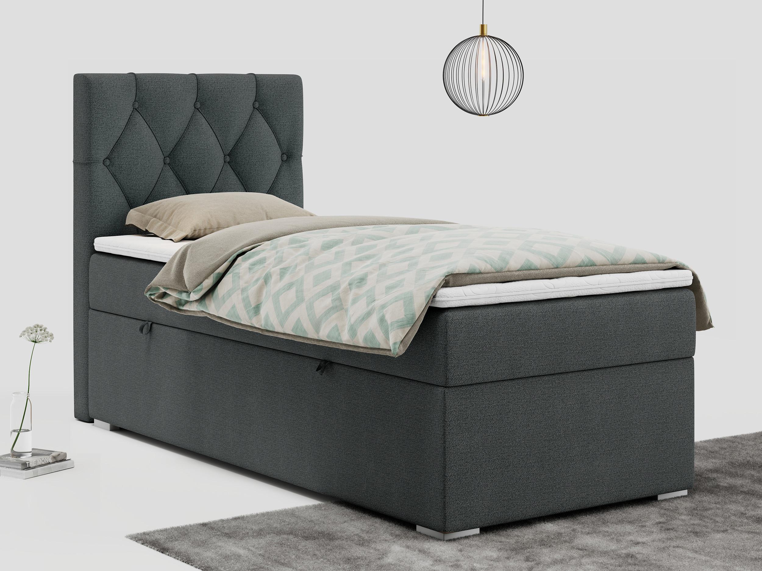 wohnli-moebel-suche-800000681308-1 BOXBETT ALDA 90/200 Dunkelgrau Struktur - H4 - Links Seite Textil MKS Möbel > Betten > Boxspringbetten Grau
