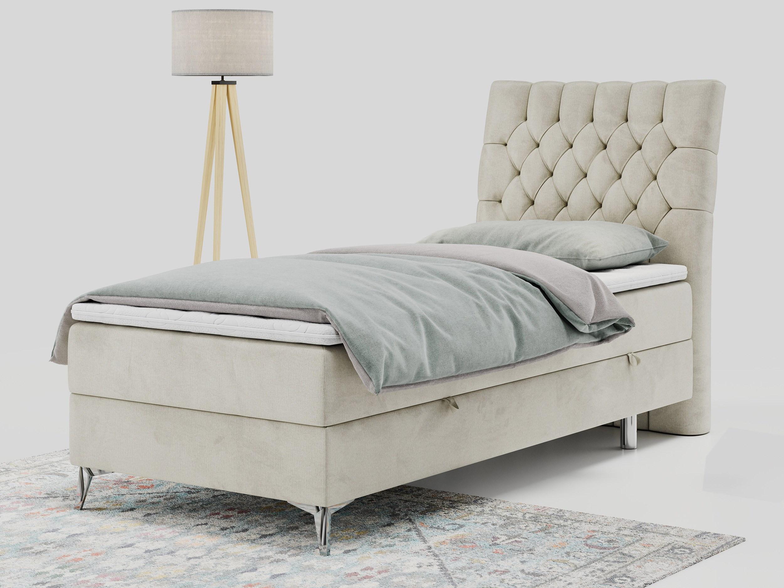 wohnli-moebel-suche-800000681311-1 BOXBETT MILEN 90/200 Beige Velvet - H4 - Rechts Seite Textil MKS Möbel > Betten > Boxspringbetten Beige