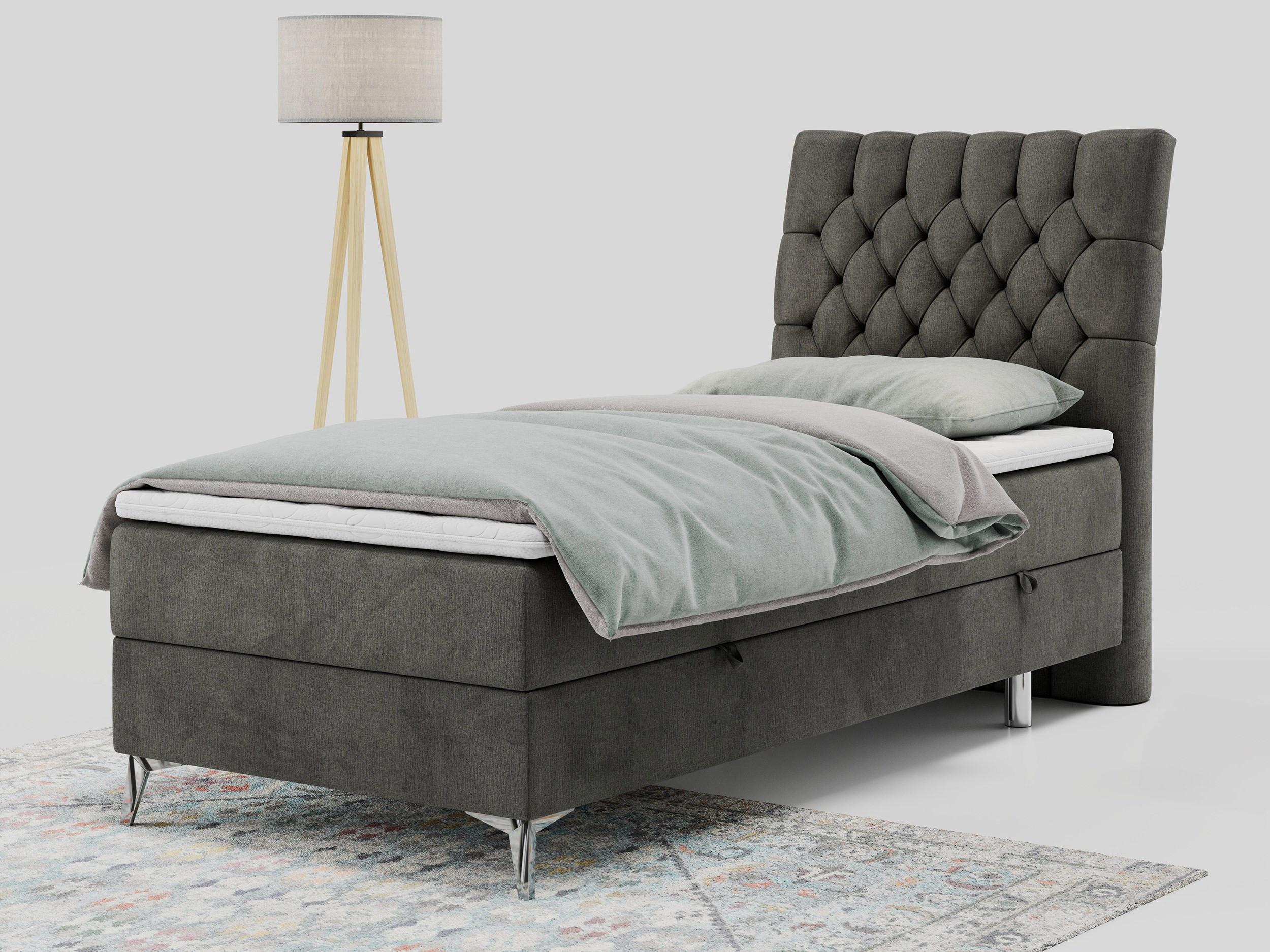 wohnli-moebel-suche-800000681317-1 BOXBETT MILEN 90/200 Dunkelgrau Velvet - H3 - Rechts Seite Textil MKS Möbel > Betten > Boxspringbetten Grau