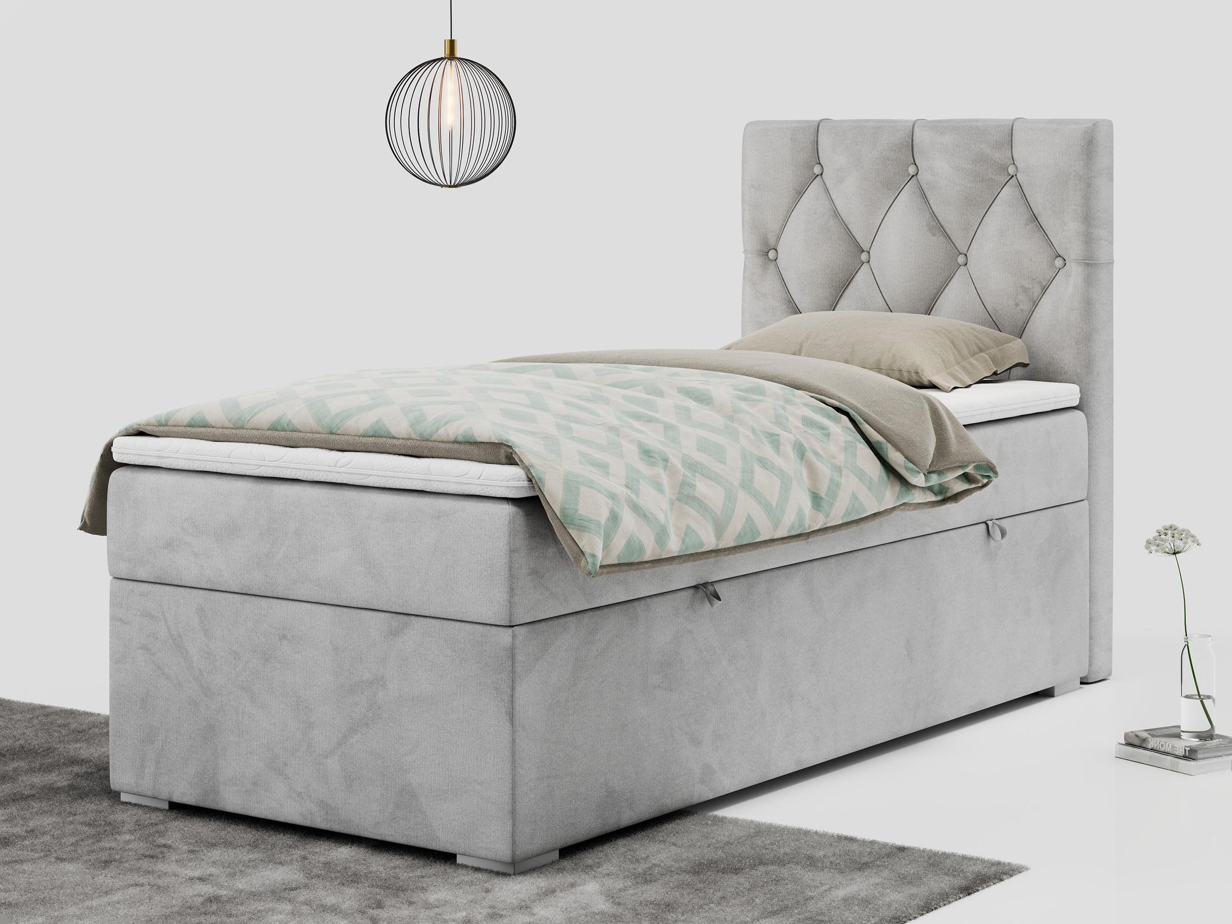 wohnli-moebel-suche-800000681318-1 BOXBETT ALDA 90/200 Hellgrau Velvet - H4 - Rechts Seite Textil MKS Möbel > Betten > Boxspringbetten Grau