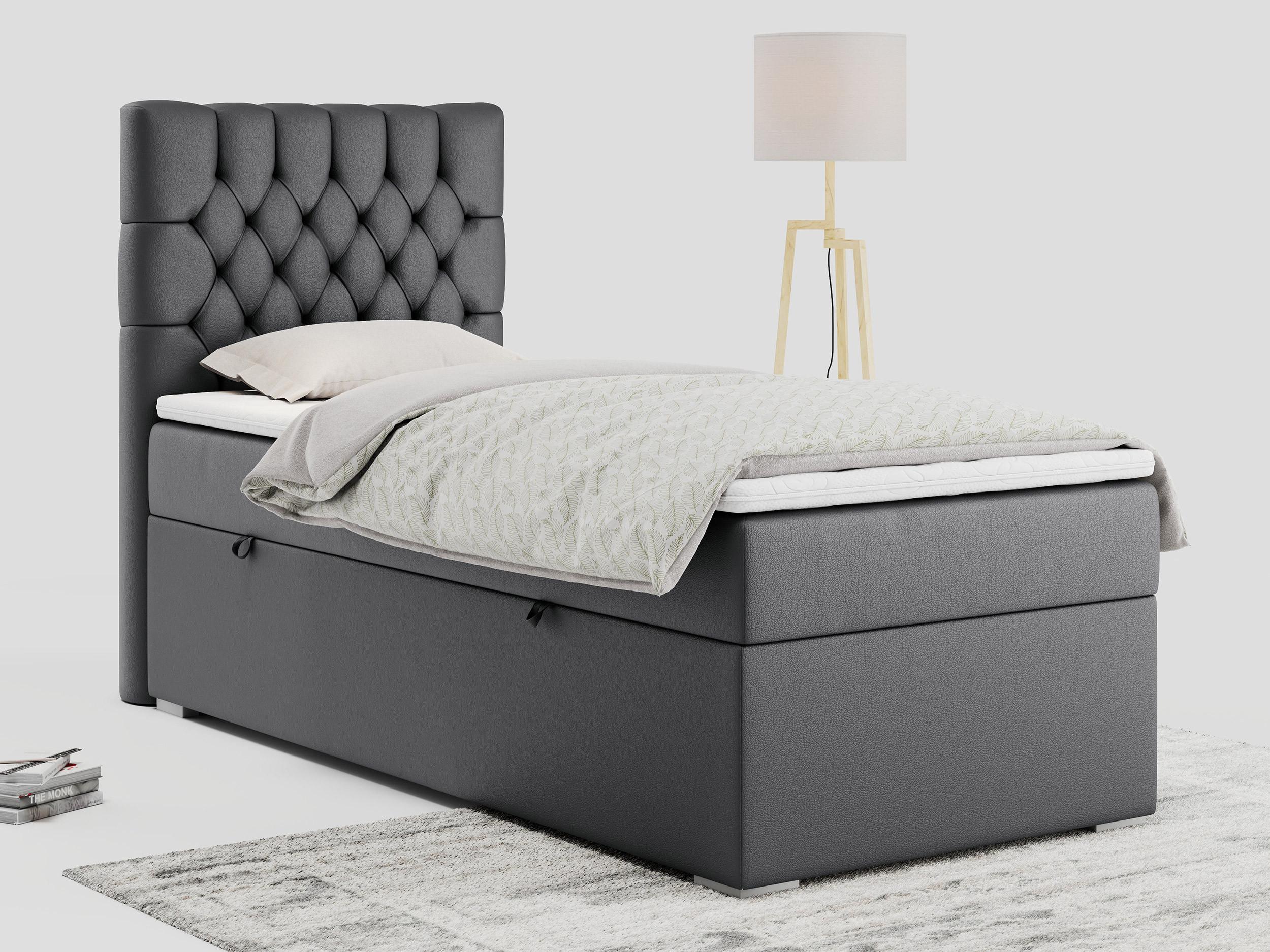 wohnli-moebel-suche-800000681321-1 BOXBETT PERA 90/200 Dunkelgrau Kunstleder - H4 - Links Seite Textil MKS Möbel > Betten > Boxspringbetten Grau