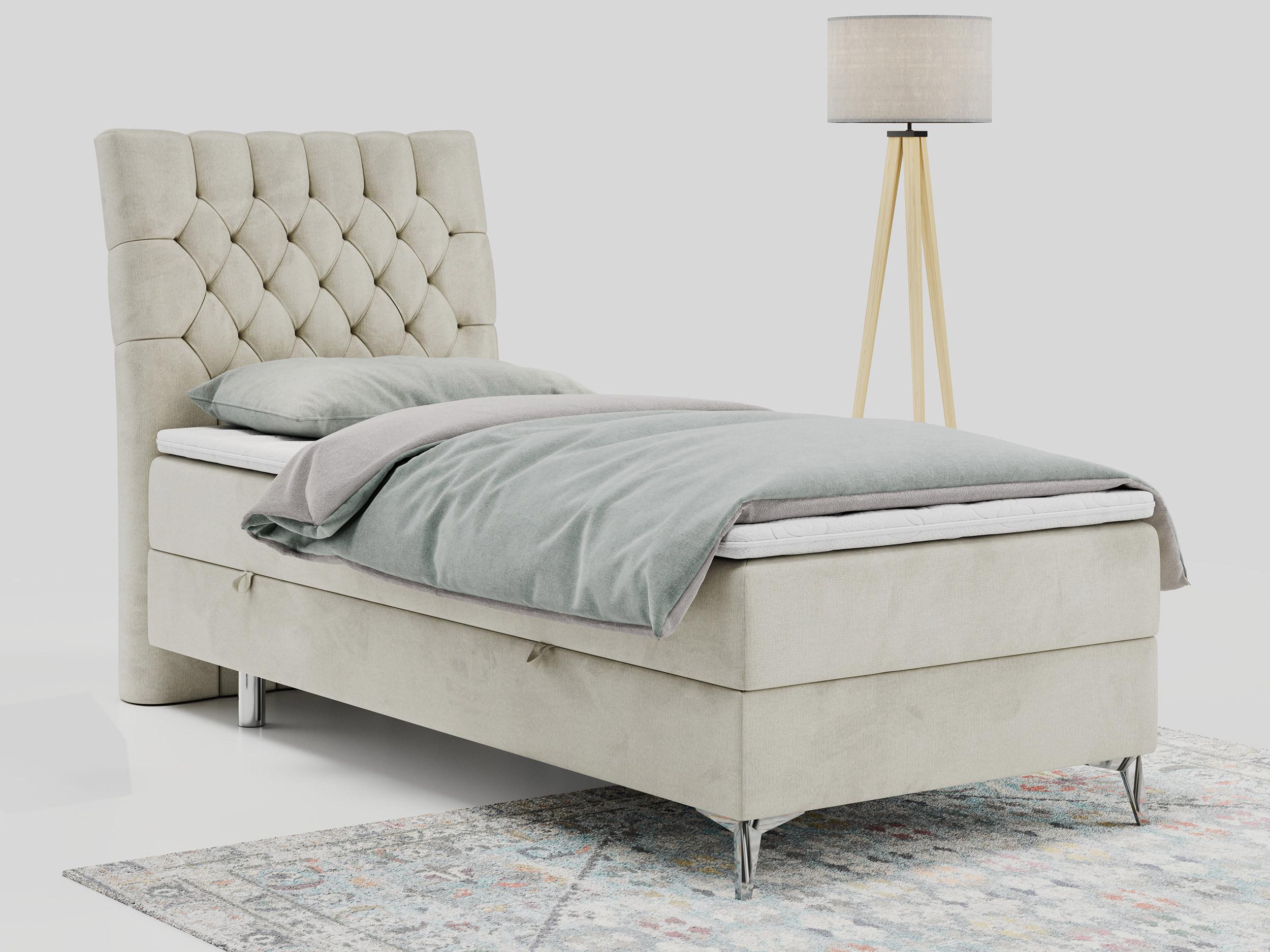 wohnli-moebel-suche-800000681335-1 BOXBETT MILEN 90/200 Beige Velvet - H3 - Links Seite Textil MKS Möbel > Betten > Boxspringbetten Beige