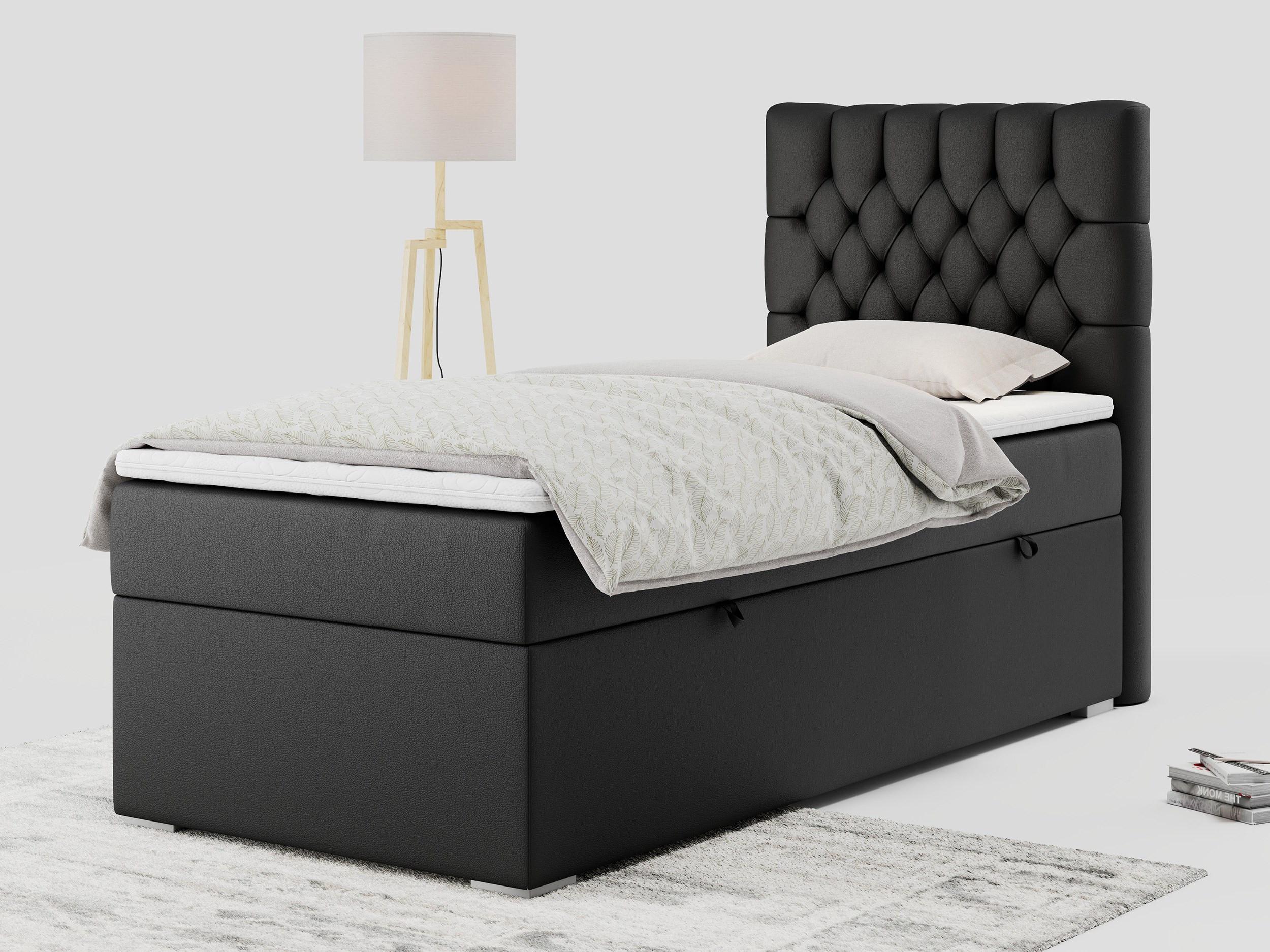 wohnli-moebel-suche-800000681342-1 BOXBETT PERA 90/200 Schwarz Kunstleder - H4 - Rechts Seite Textil MKS Möbel > Betten > Boxspringbetten Schwarz