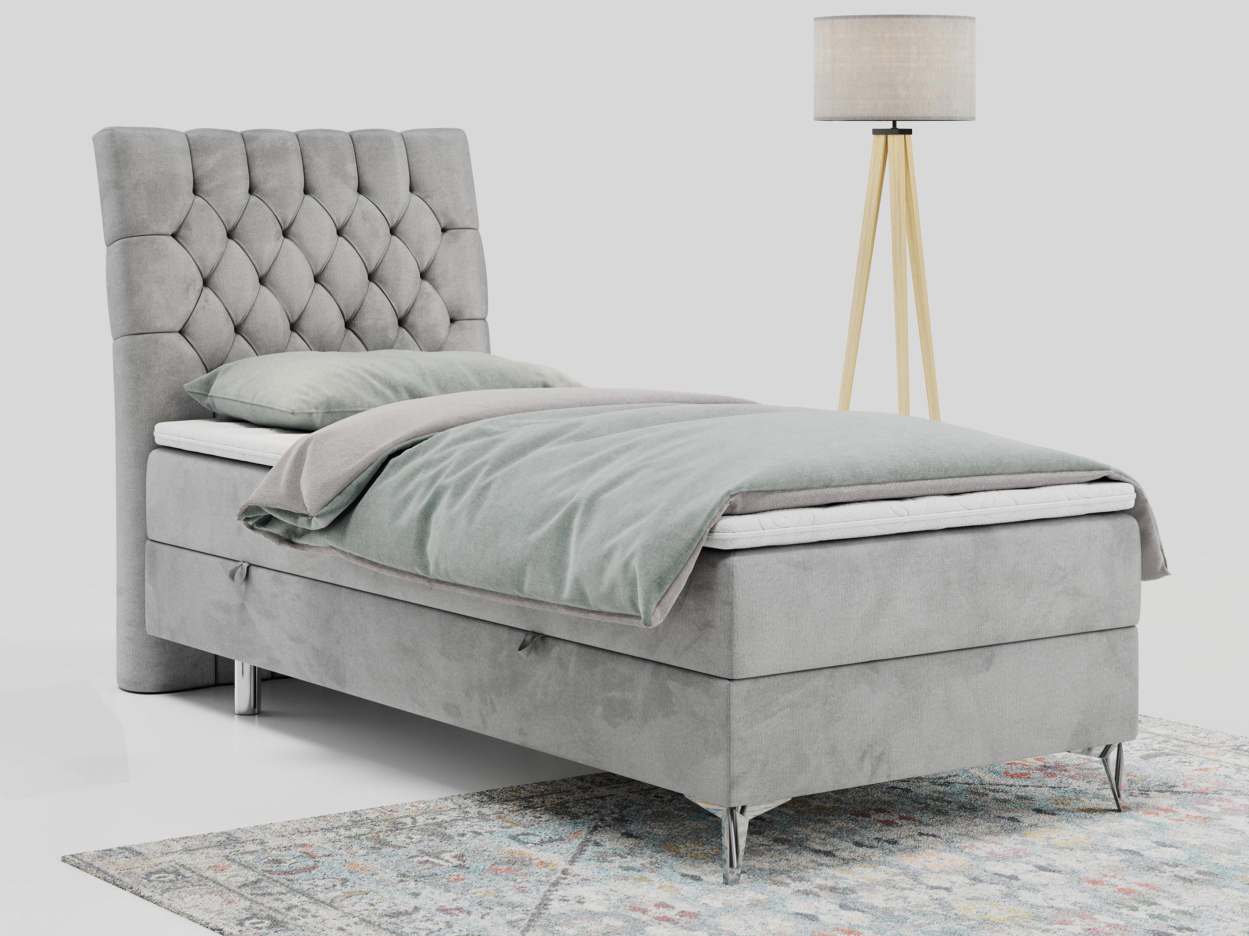 wohnli-moebel-suche-800000681345-1 BOXBETT MILEN 90/200 Hellgrau Velvet - H3 - Links Seite Textil MKS Möbel > Betten > Boxspringbetten Grau