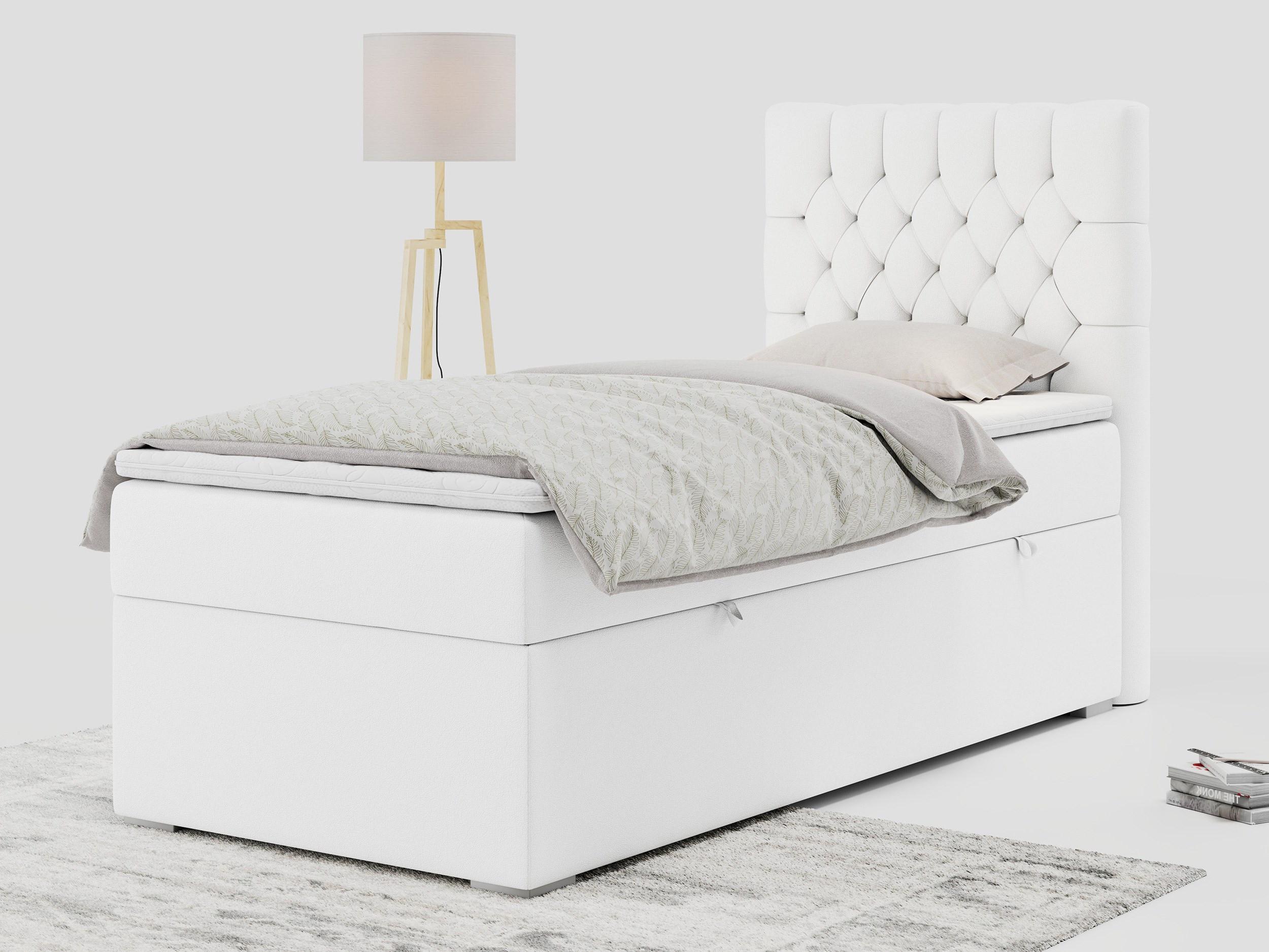 BOXBETT PERA 90/200 Weiß Kunstleder - H3 - Rechts Seite Textil MKS Möbel > Betten > Boxspringbetten Weiß