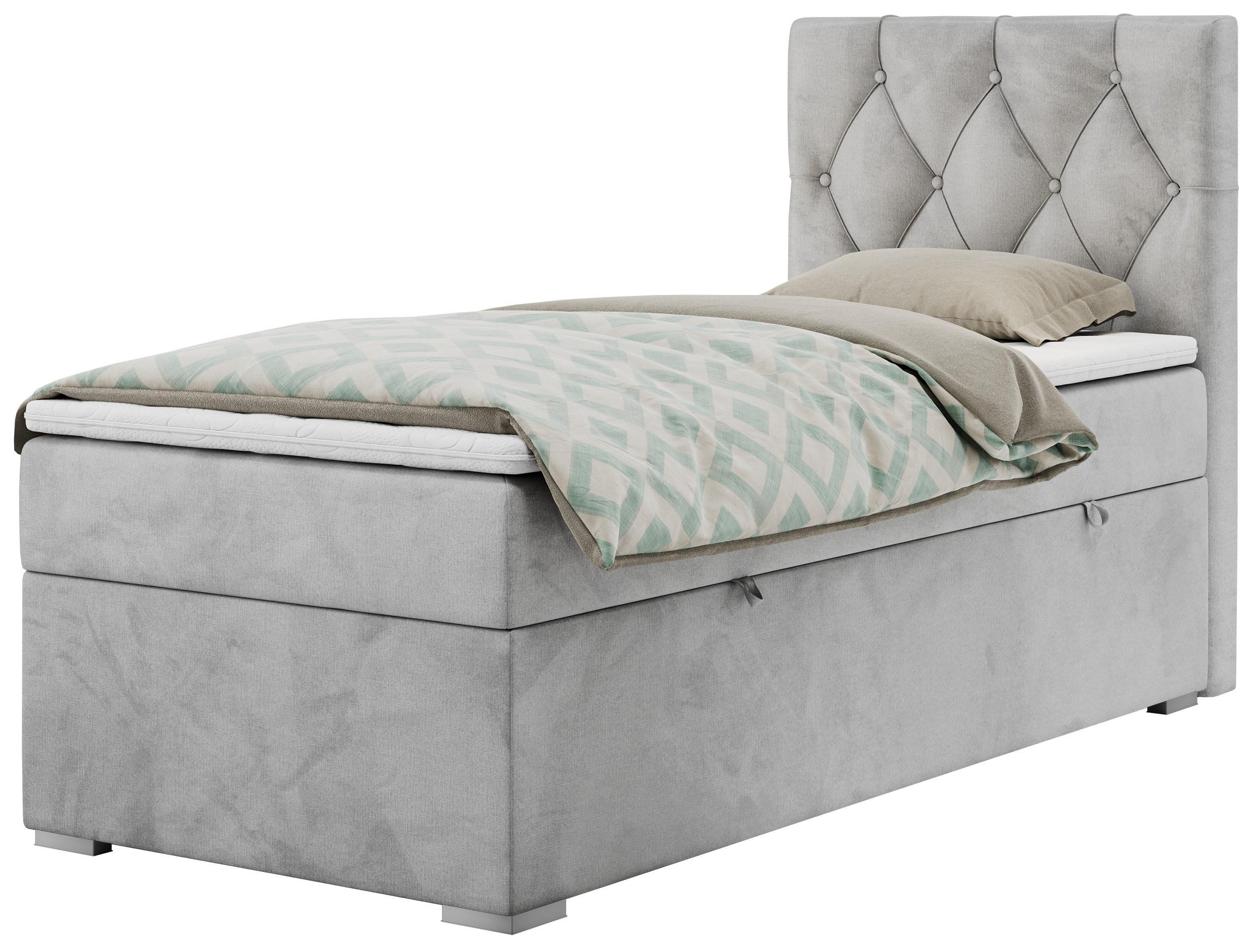 Wohnli Möbelsuche - BOXBETT ALDA 90/200 Hellgrau Velvet - H3 - Rechts Seite