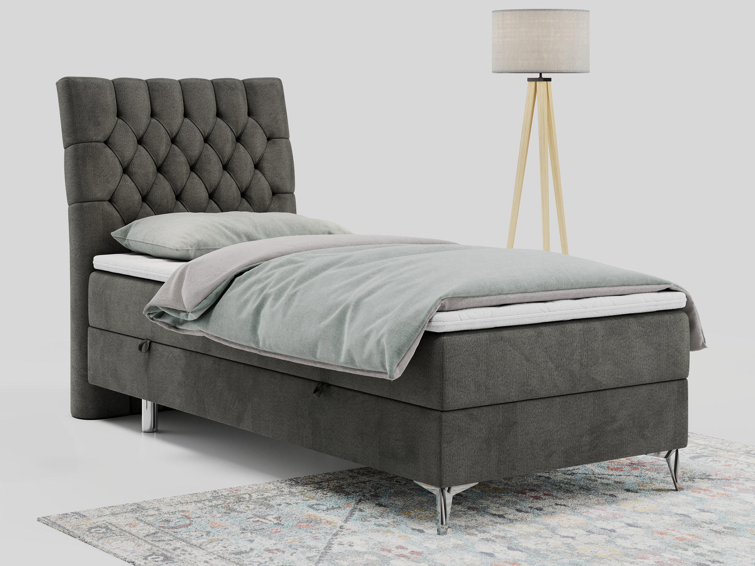 BOXBETT MILEN 90/200 Dunkelgrau Velvet - H3 - Links Seite Textil MKS Möbel > Betten > Boxspringbetten Grau