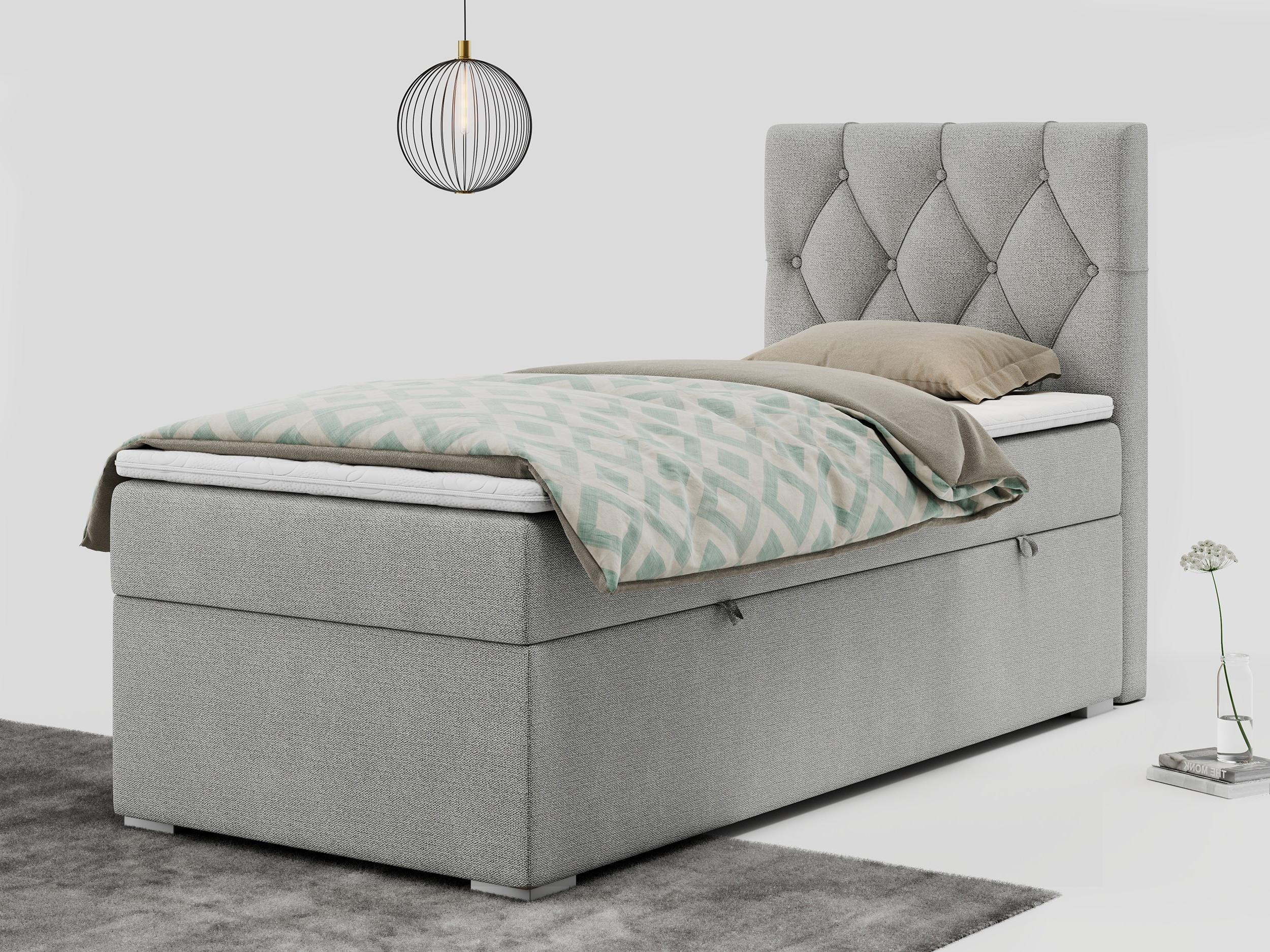 BOXBETT ALDA 90/200 Hellgrau Struktur - H3 - Rechts Seite Textil MKS Möbel > Betten > Boxspringbetten Grau