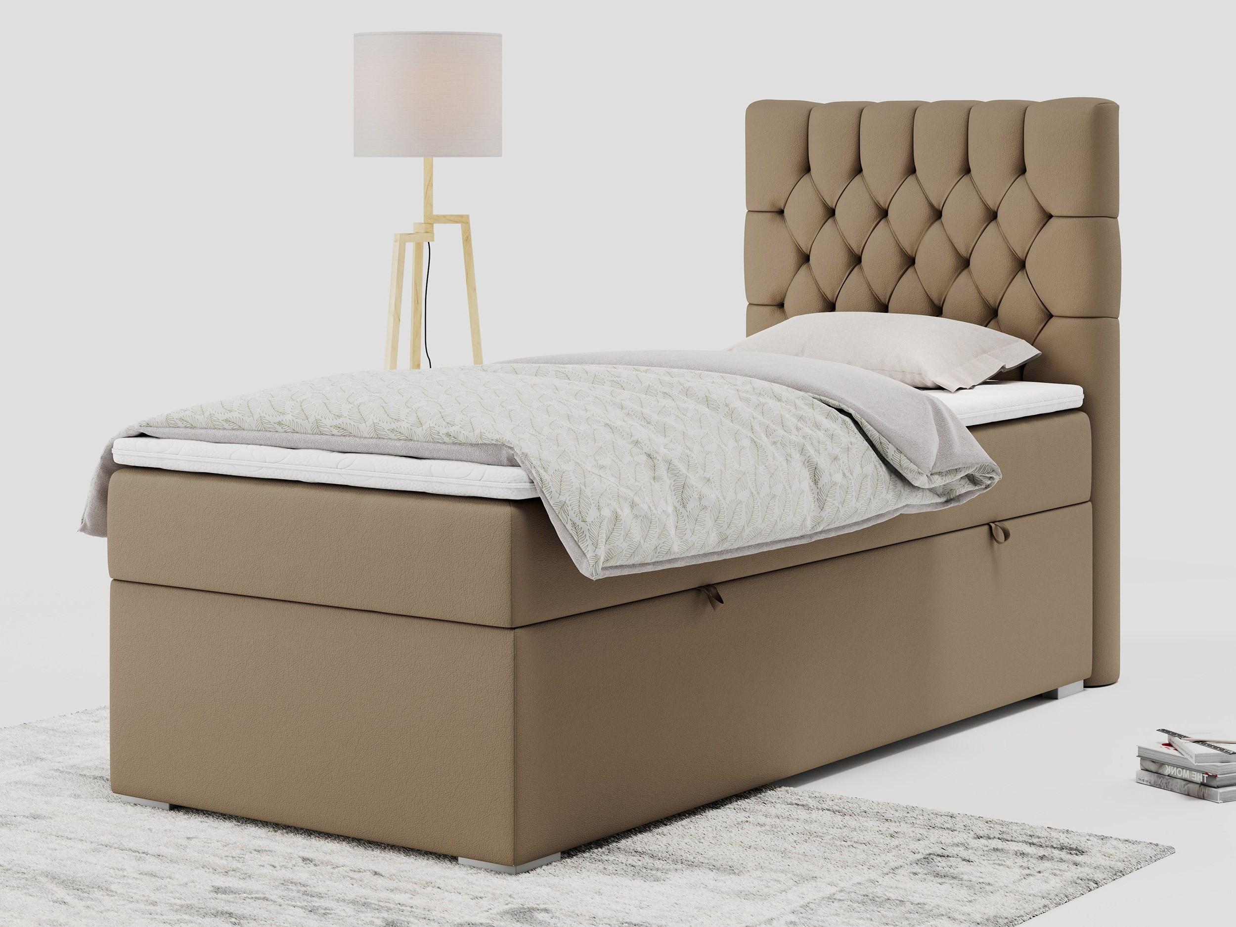 BOXBETT PERA 90/200 Braun Kunstleder - H4 - Rechts Seite Textil MKS Möbel > Betten > Boxspringbetten Braun