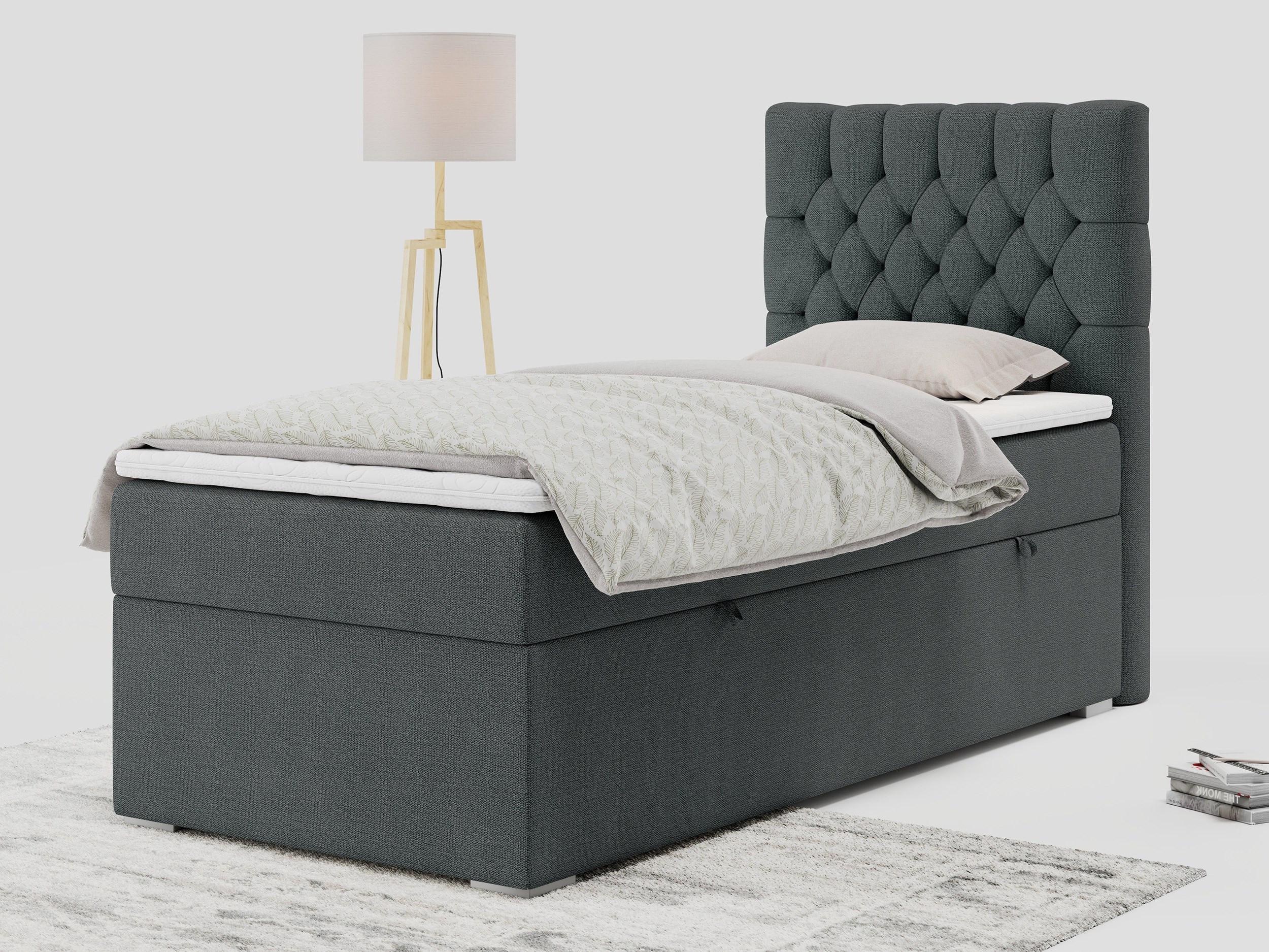 wohnli-moebel-suche-800000681397-1 BOXBETT PERA 90/200 Dunkelgrau Struktur - H3 - Rechts Seite Textil MKS Möbel > Betten > Boxspringbetten Grau