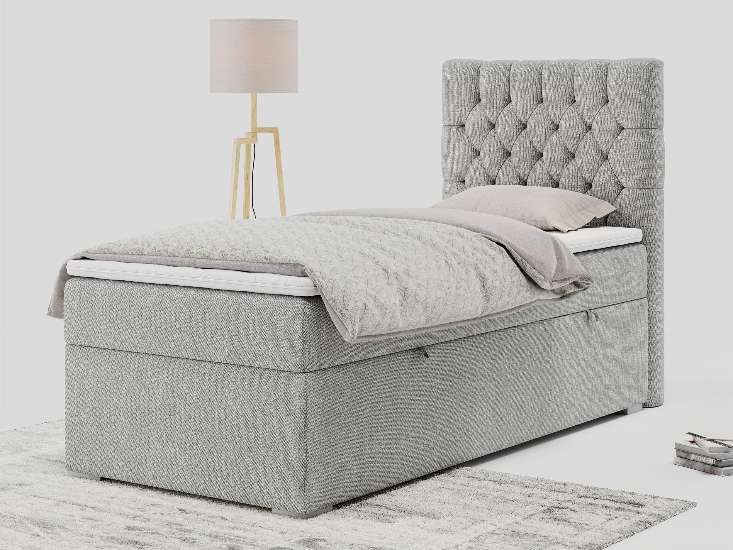 wohnli-moebel-suche-800000681398-1 BOXBETT PERA 90/200 Hellgrau Struktur - H3 - Rechts Seite Textil MKS Möbel > Betten > Boxspringbetten Grau