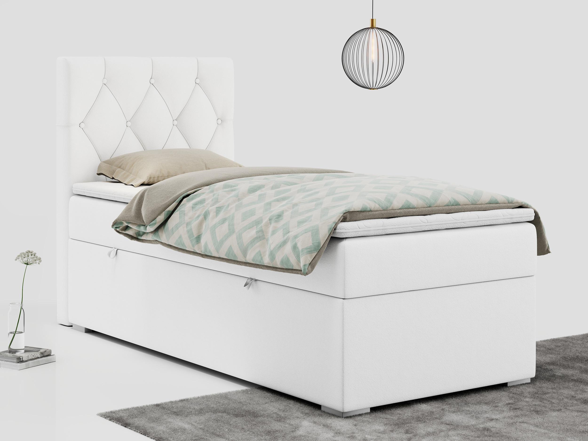 wohnli-moebel-suche-800000681403-1 BOXBETT ALDA 90/200 Weiß Kunstleder - H4 - Links Seite Textil MKS Möbel > Betten > Boxspringbetten Weiß