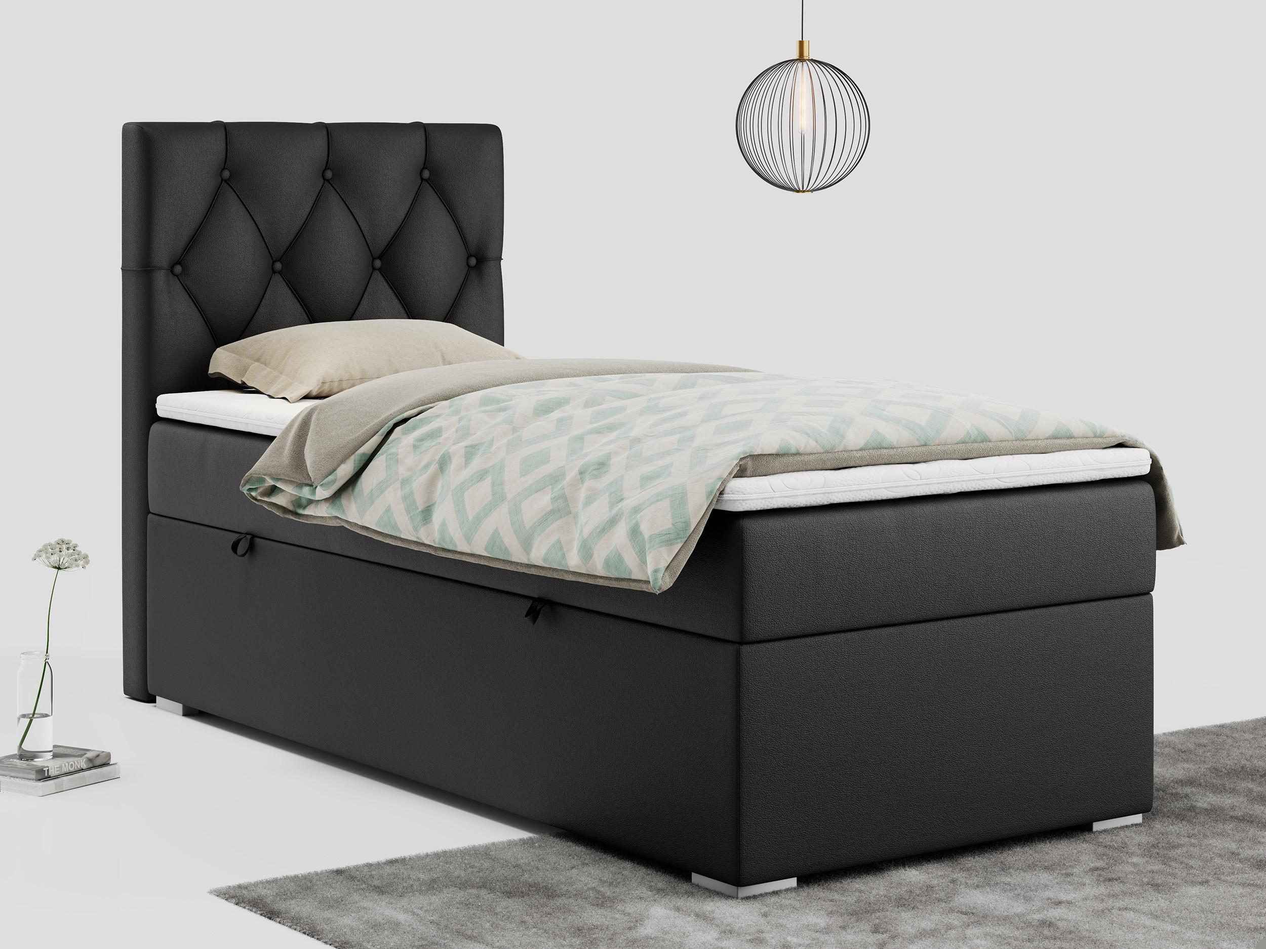 wohnli-moebel-suche-800000681405-1 BOXBETT ALDA 90/200 Schwarz Kunstleder - H4 - Links Seite Textil MKS Möbel > Betten > Boxspringbetten Schwarz