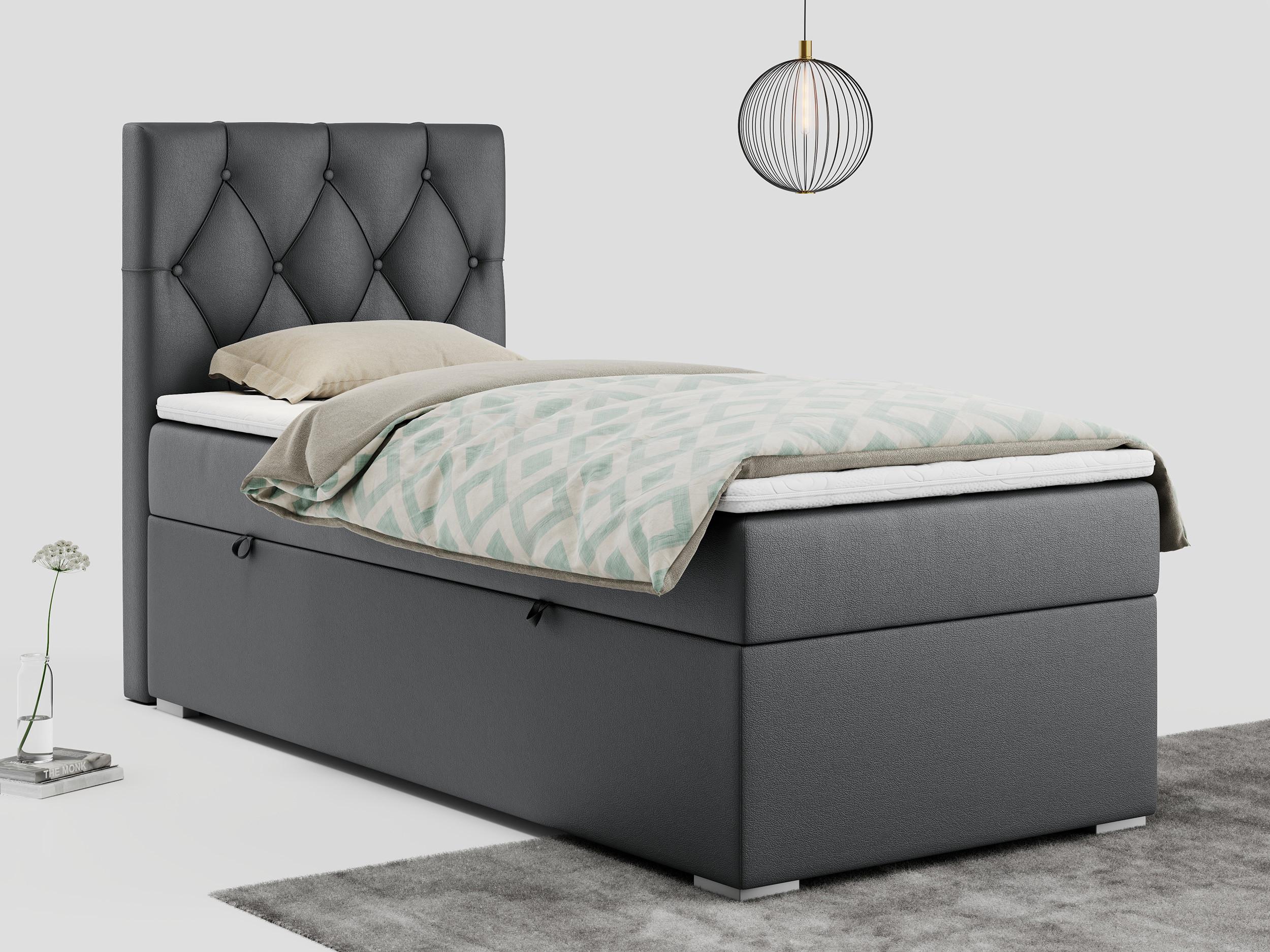 wohnli-moebel-suche-800000681406-1 BOXBETT ALDA 90/200 Dunkelgrau Kunstleder - H4 - Links Seite Textil MKS Möbel > Betten > Boxspringbetten Grau
