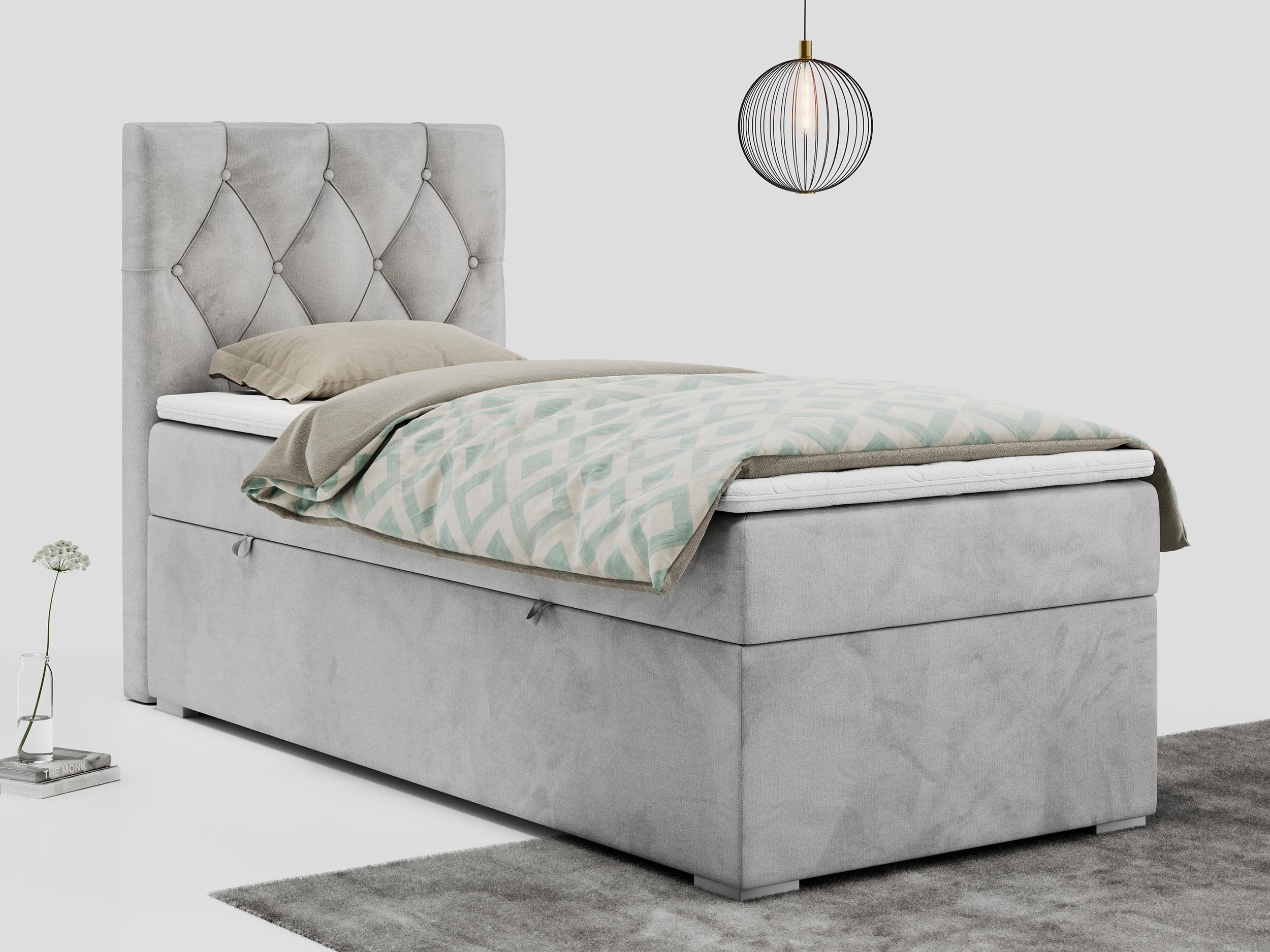 wohnli-moebel-suche-800000681422-1 BOXBETT ALDA 90/200 Hellgrau Velvet - H3 - Links Seite Textil MKS Möbel > Betten > Boxspringbetten Grau
