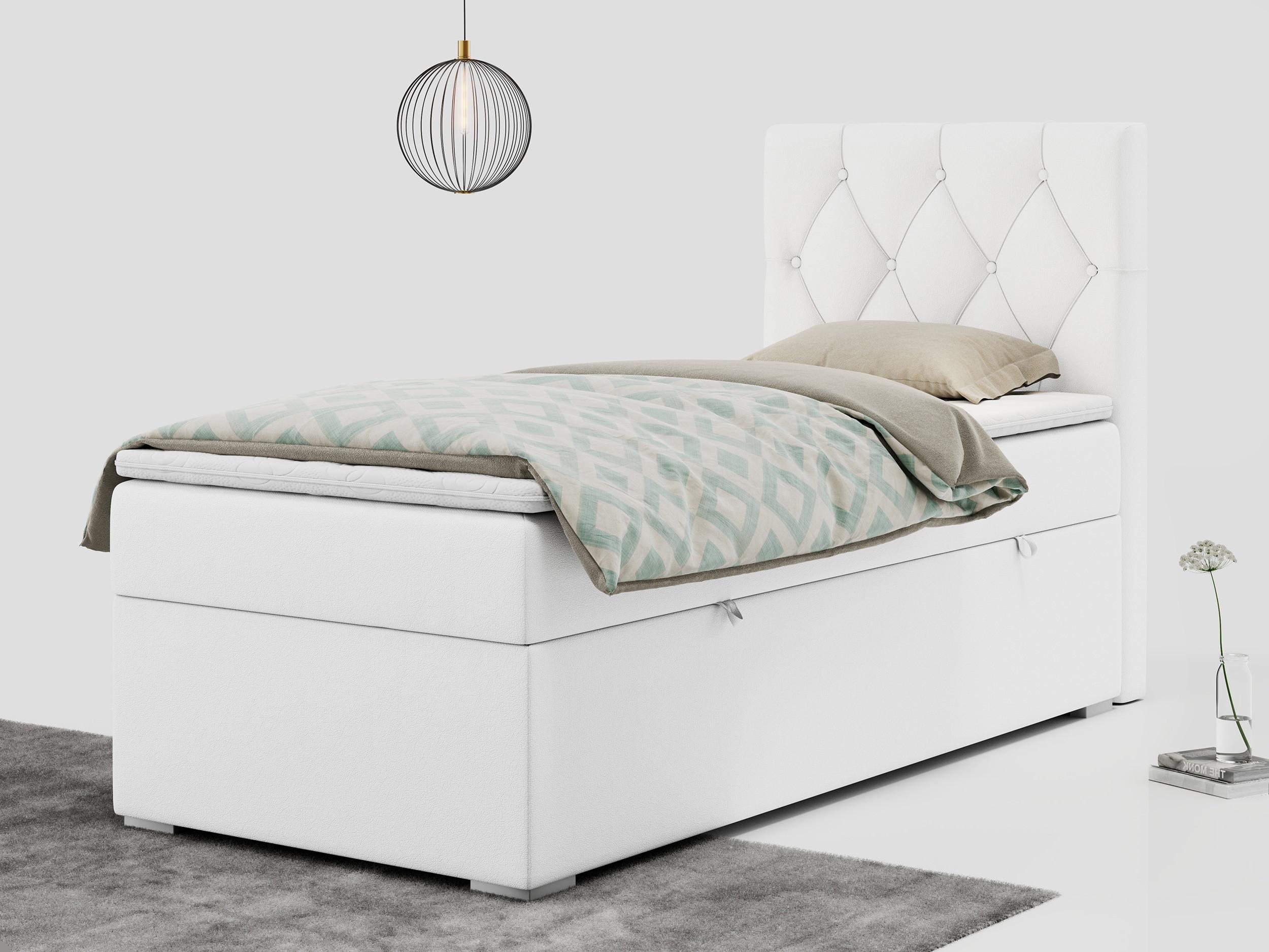 wohnli-moebel-suche-800000681436-1 BOXBETT ALDA 90/200 Weiß Kunstleder - H3 - Rechts Seite Textil MKS Möbel > Betten > Boxspringbetten Weiß
